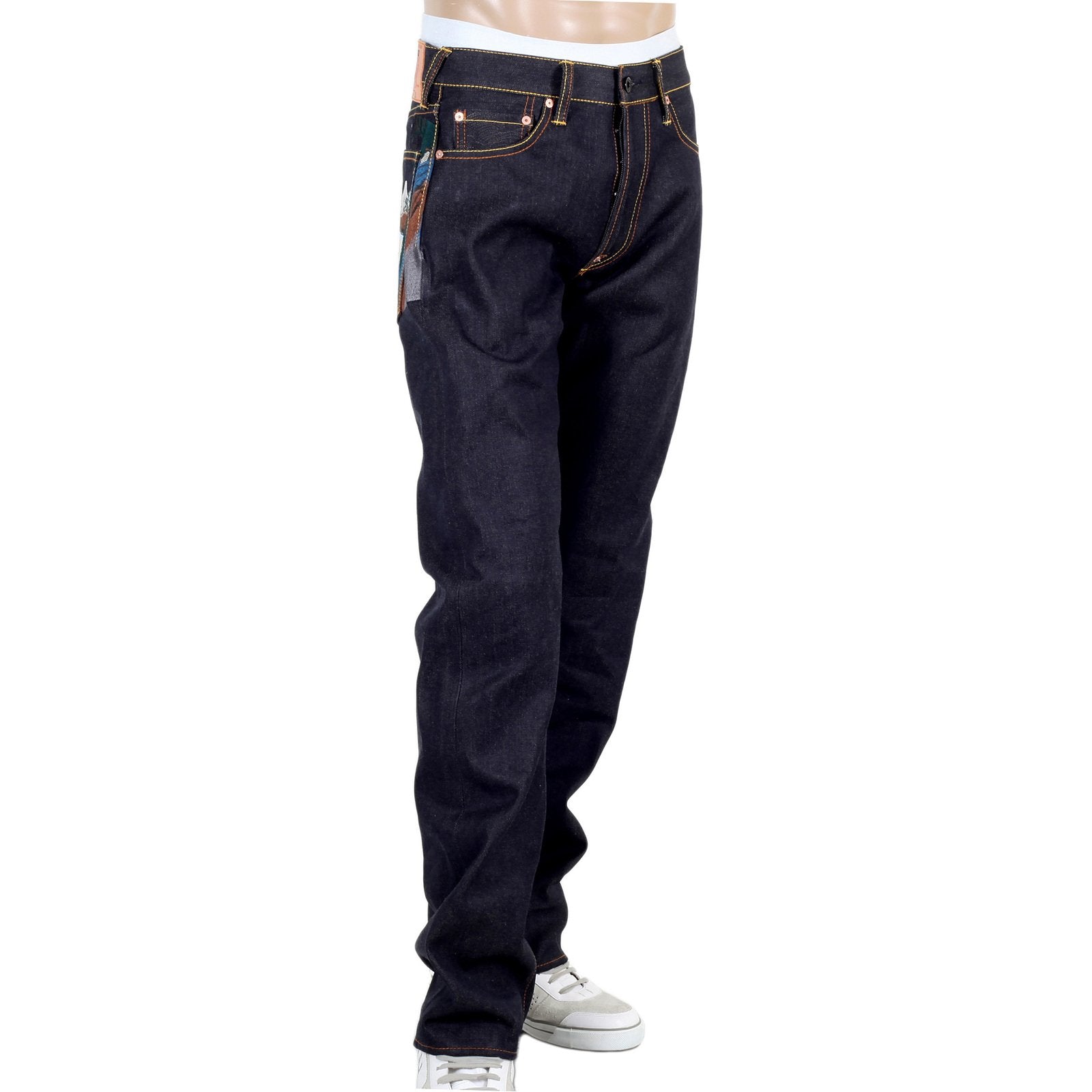 RMC JEANS DARK INDIGO LIMITED PRODUCTION TOYO STORY FISHERMAN EMBROIDERED RAW VINTAGE SELVEDGE JEANS REDM9072
