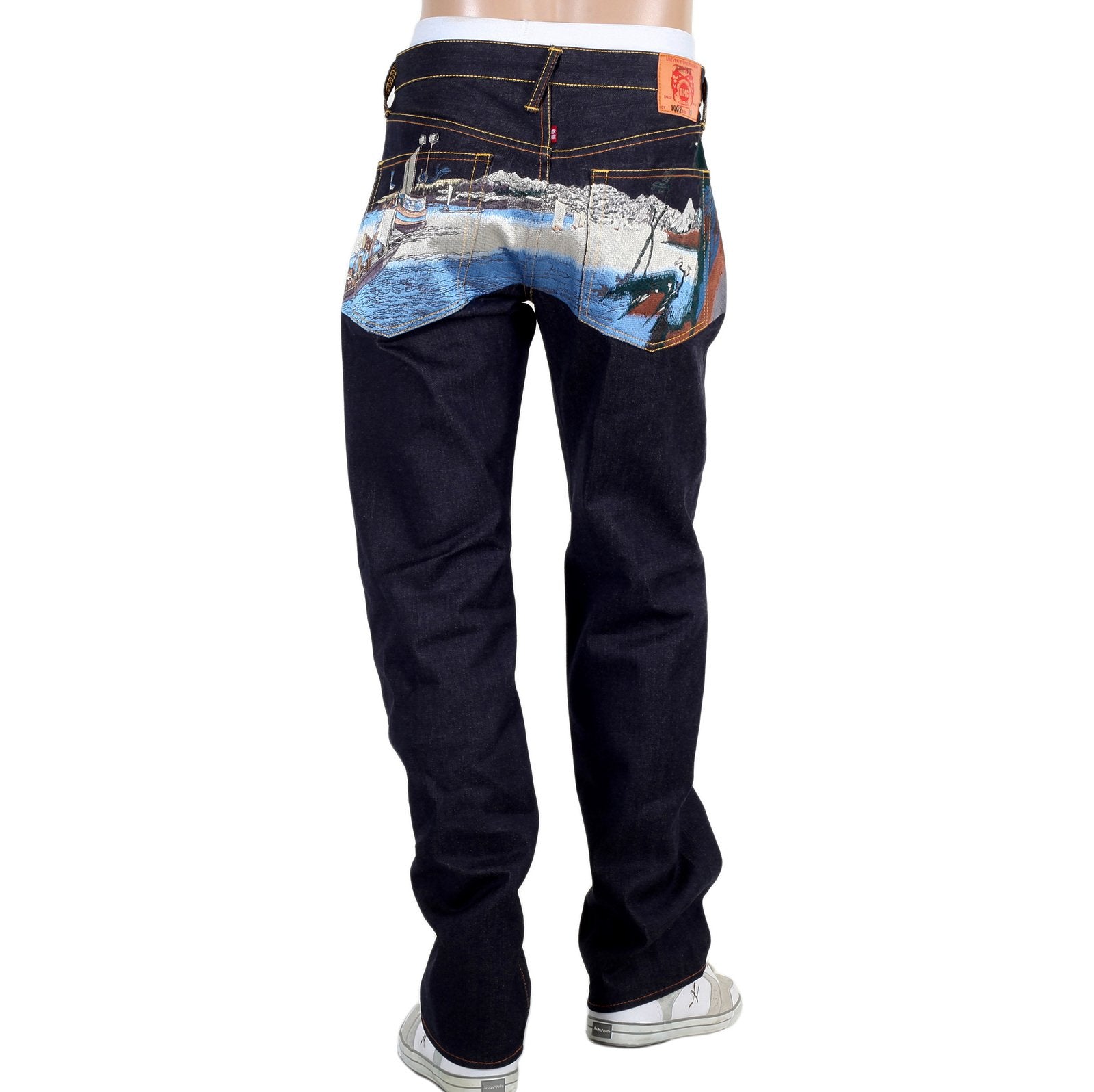 RMC JEANS DARK INDIGO LIMITED PRODUCTION TOYO STORY FISHERMAN EMBROIDERED RAW VINTAGE SELVEDGE JEANS REDM9072