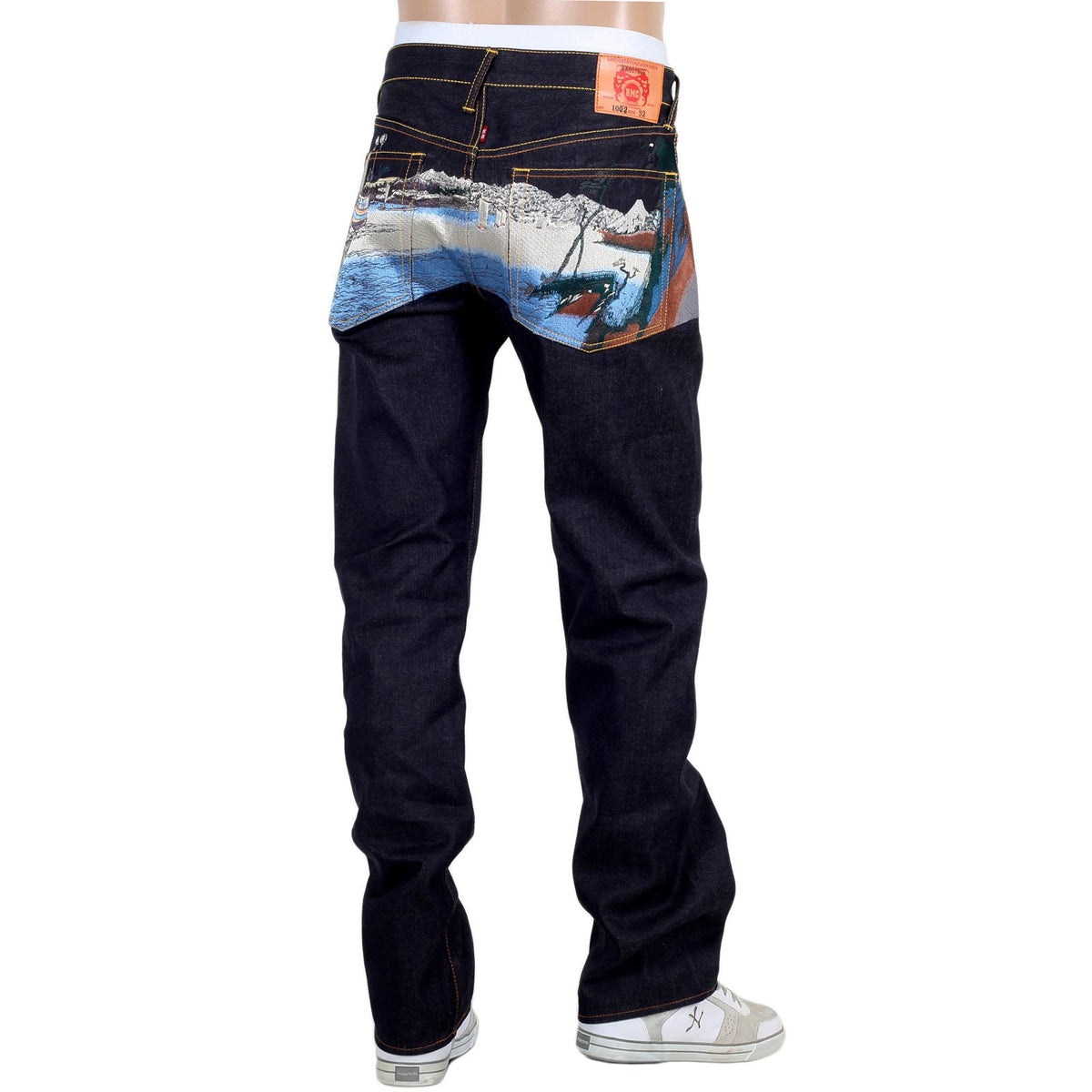 RMC JEANS DARK INDIGO LIMITED PRODUCTION TOYO STORY FISHERMAN EMBROIDERED RAW VINTAGE SELVEDGE JEANS REDM9072