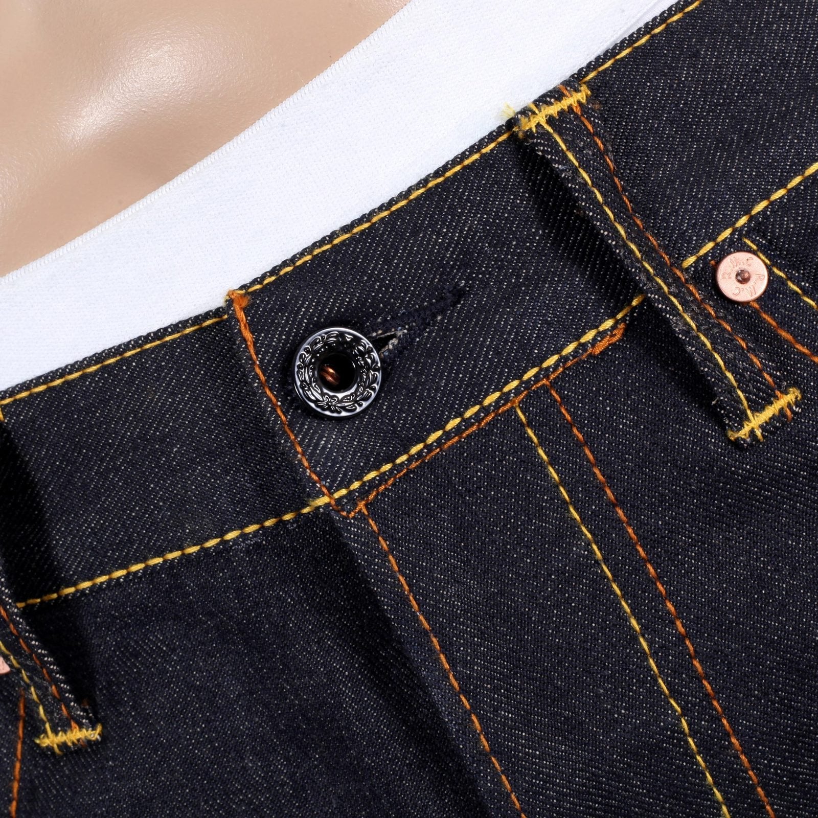 RMC JEANS DARK INDIGO LIMITED PRODUCTION TOYO STORY FISHERMAN EMBROIDERED RAW VINTAGE SELVEDGE JEANS REDM9072