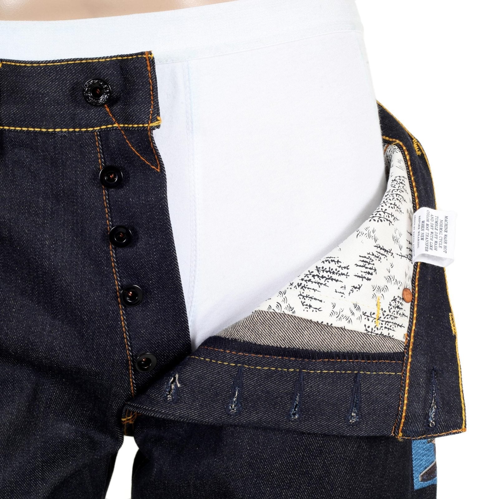 RMC JEANS DARK INDIGO LIMITED PRODUCTION TOYO STORY FISHERMAN EMBROIDERED RAW VINTAGE SELVEDGE JEANS REDM9072