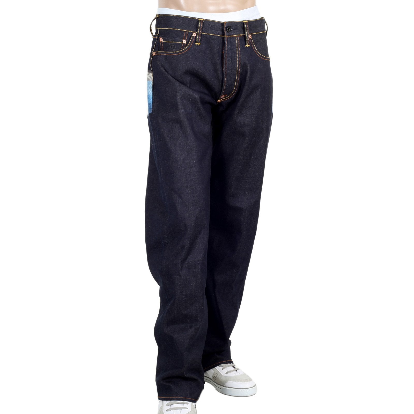 RMC JEANS DARK INDIGO GENUINE SUPER EXCLUSIVE TOYO STORY THE SEA EMBROIDERED VINTAGE RAW SELVEDGE JEANS REDM9079