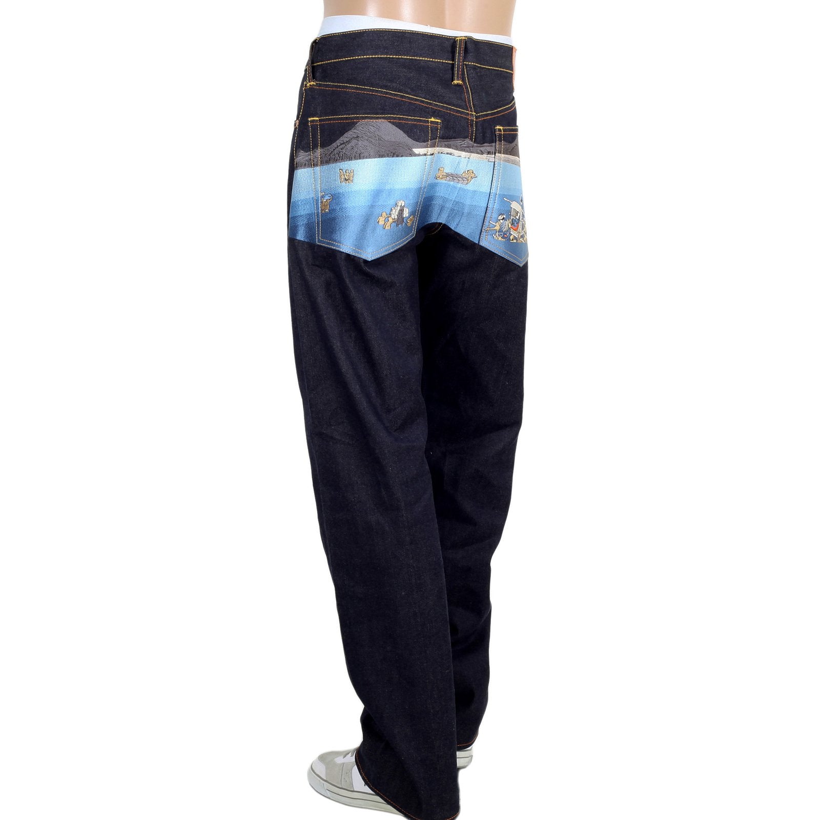 RMC JEANS DARK INDIGO GENUINE SUPER EXCLUSIVE TOYO STORY THE SEA EMBROIDERED VINTAGE RAW SELVEDGE JEANS REDM9079