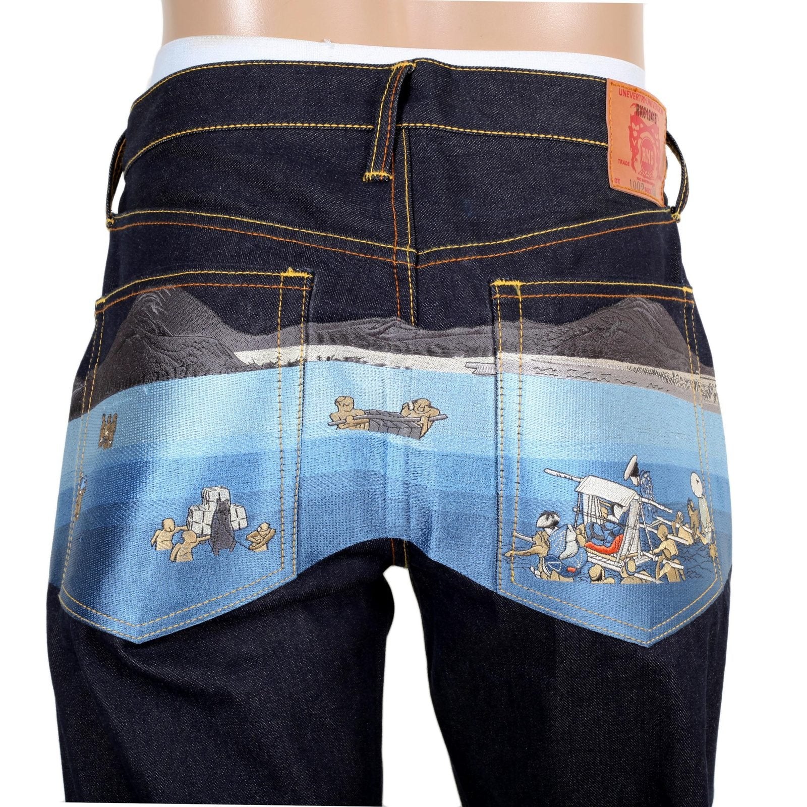 RMC JEANS DARK INDIGO GENUINE SUPER EXCLUSIVE TOYO STORY THE SEA EMBROIDERED VINTAGE RAW SELVEDGE JEANS REDM9079