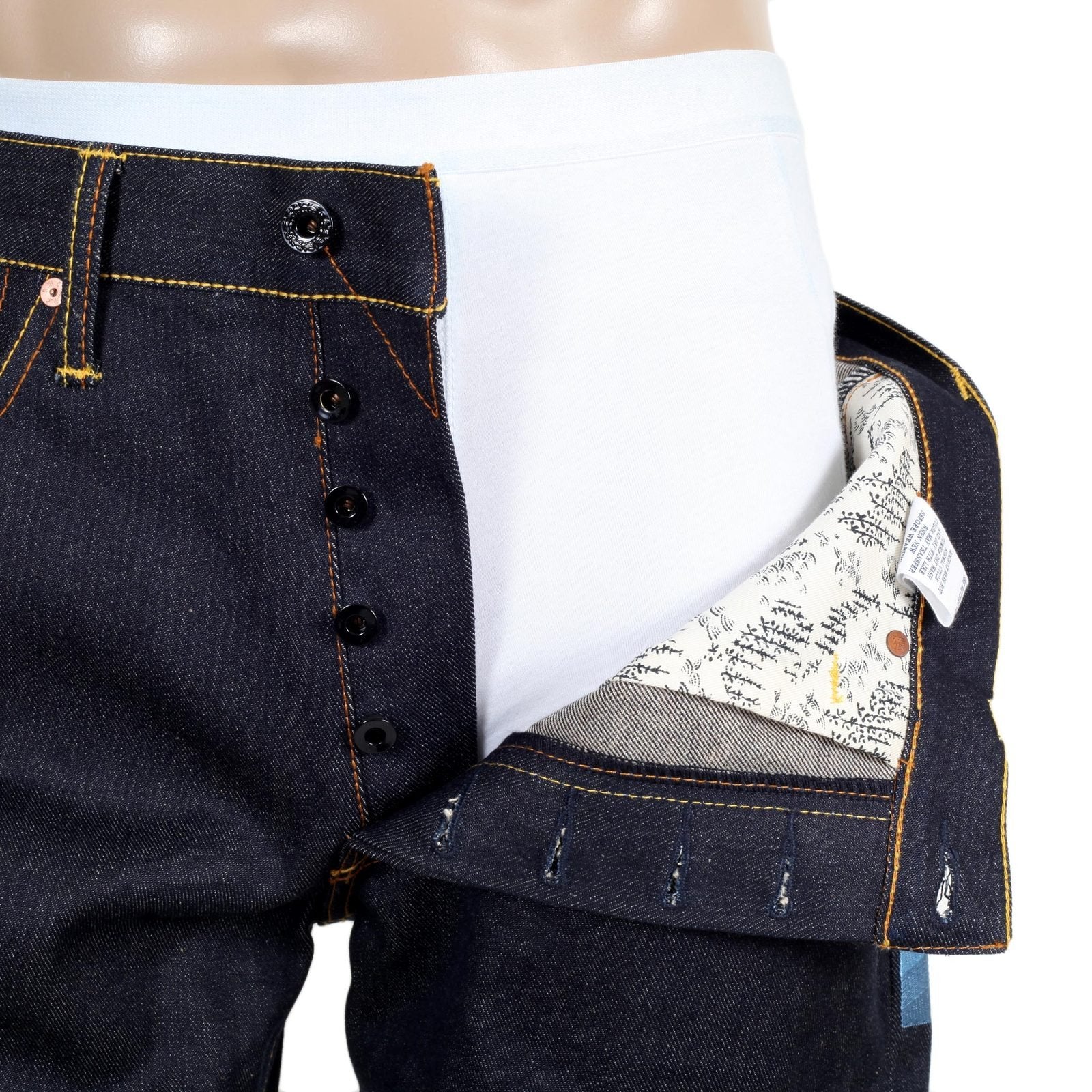 RMC JEANS DARK INDIGO GENUINE SUPER EXCLUSIVE TOYO STORY THE SEA EMBROIDERED VINTAGE RAW SELVEDGE JEANS REDM9079