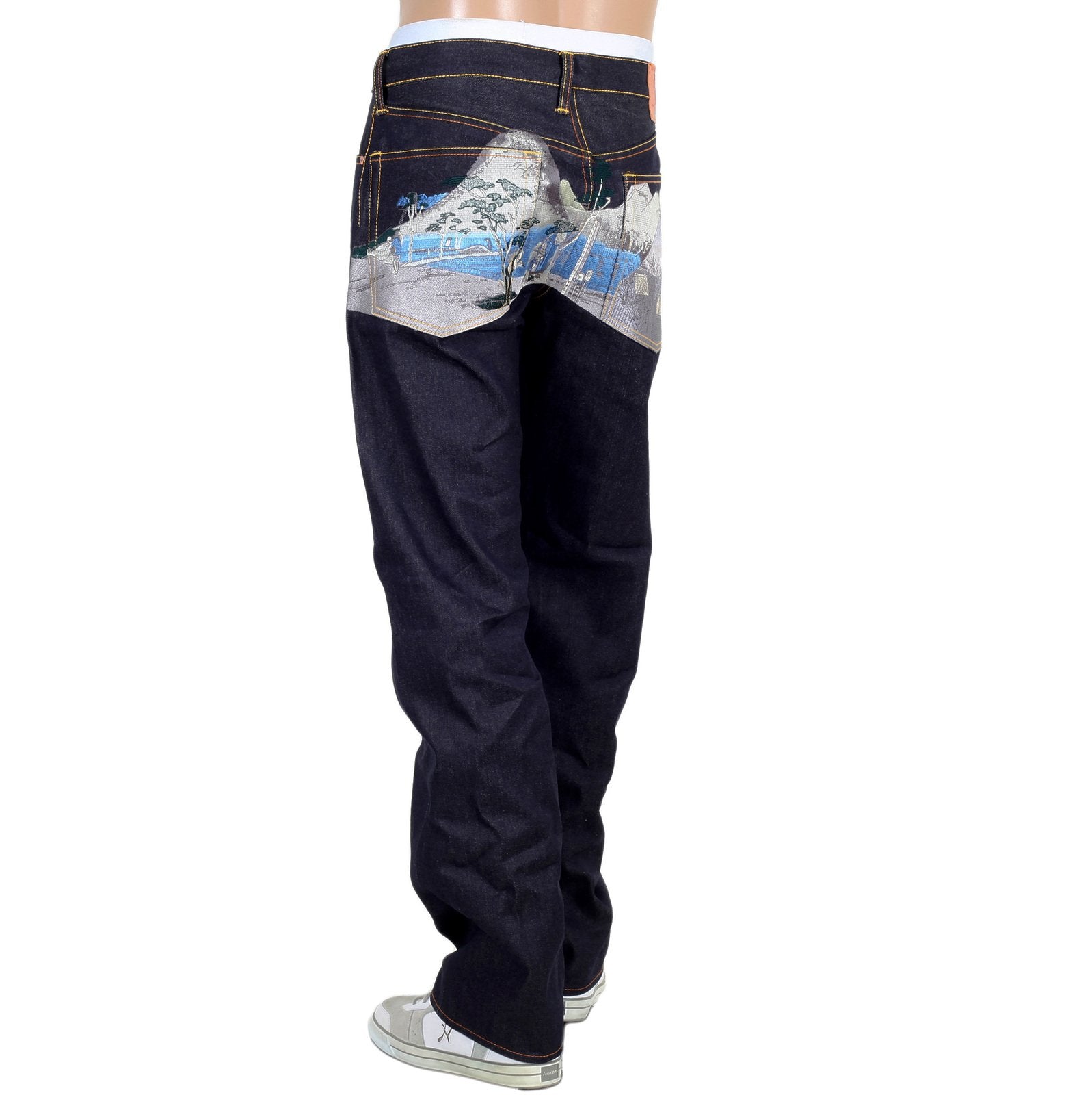 RMC JEANS DARK INDIGO SUPER EXCLUSIVE TOYO STORY TOKAIDO VILLAGE EMBROIDERED VINTAGE RAW SELVEDGE JEANS REDM9080