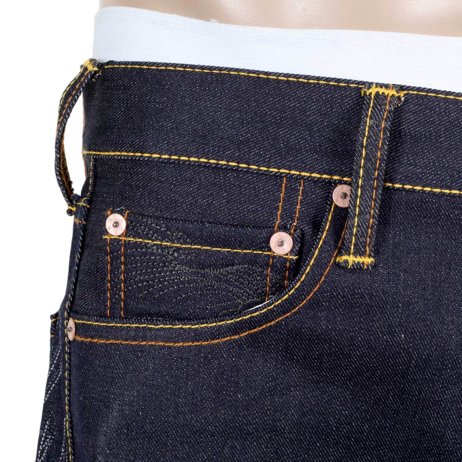 RMC JEANS DARK INDIGO SUPER EXCLUSIVE TOYO STORY TOKAIDO VILLAGE EMBROIDERED VINTAGE RAW SELVEDGE JEANS REDM9080