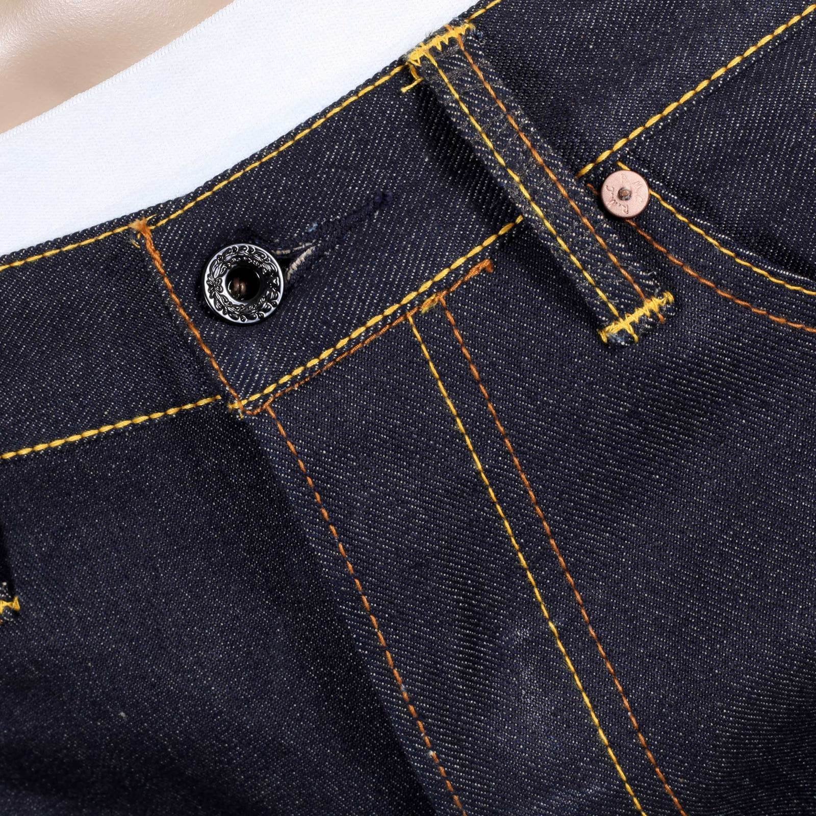 RMC JEANS DARK INDIGO SUPER EXCLUSIVE TOYO STORY TOKAIDO VILLAGE EMBROIDERED VINTAGE RAW SELVEDGE JEANS REDM9080