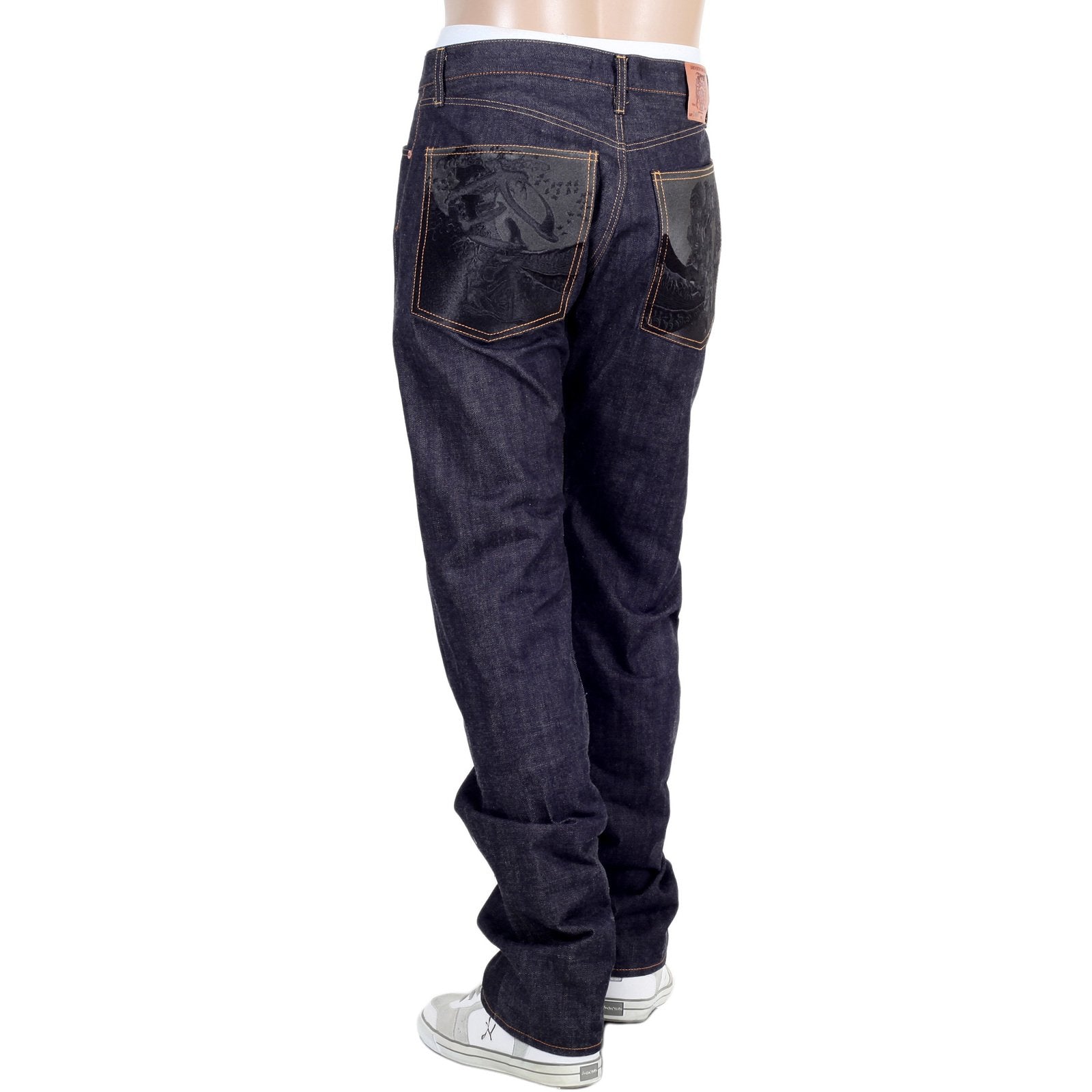RMC MARTIN KSOHOH 1011 SLIM INDIGO BLACK BUSHI EMBROIDERED RAW SELVEDGE JEANS FOR MEN RMC2755