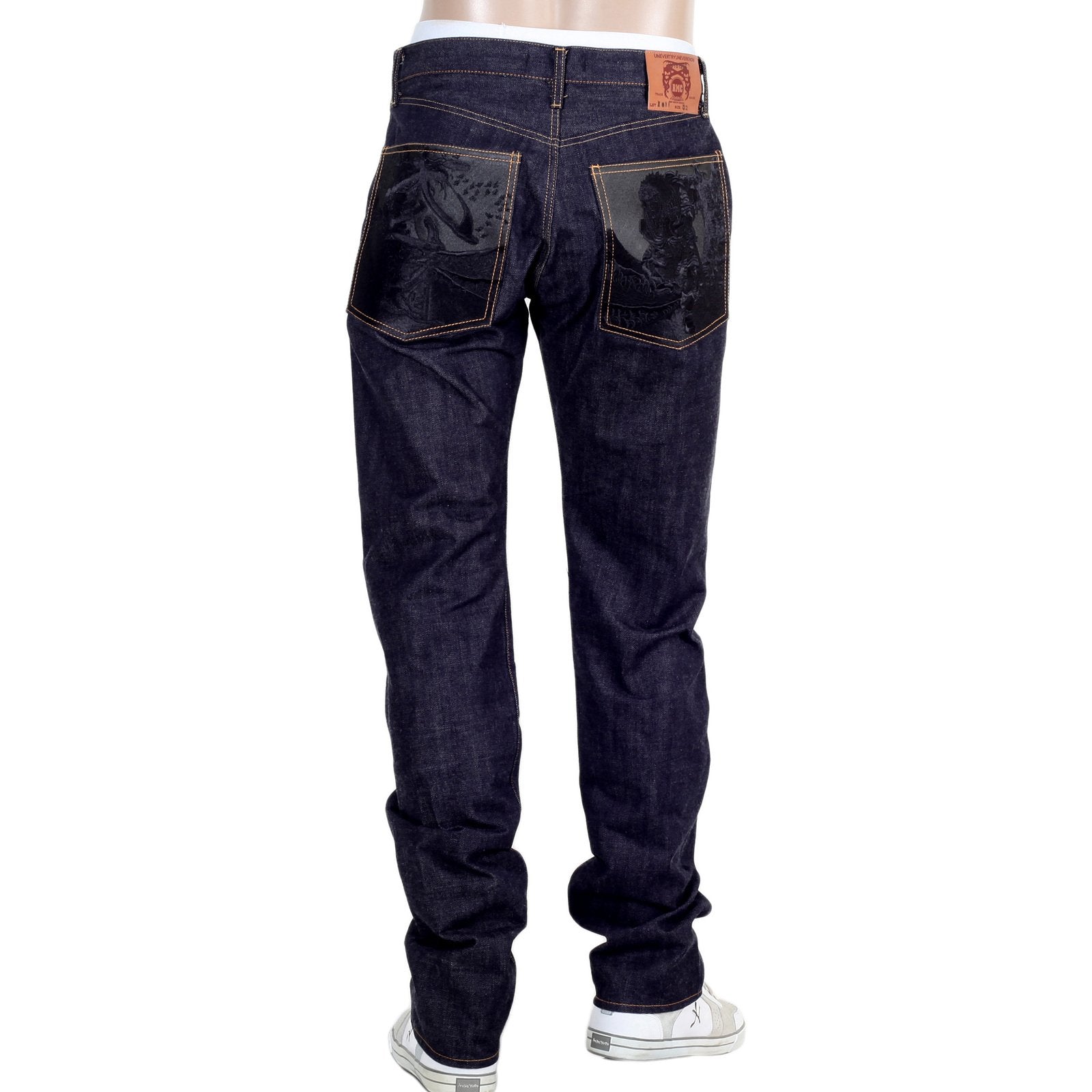 RMC MARTIN KSOHOH 1011 SLIM INDIGO BLACK BUSHI EMBROIDERED RAW SELVEDGE JEANS FOR MEN RMC2755