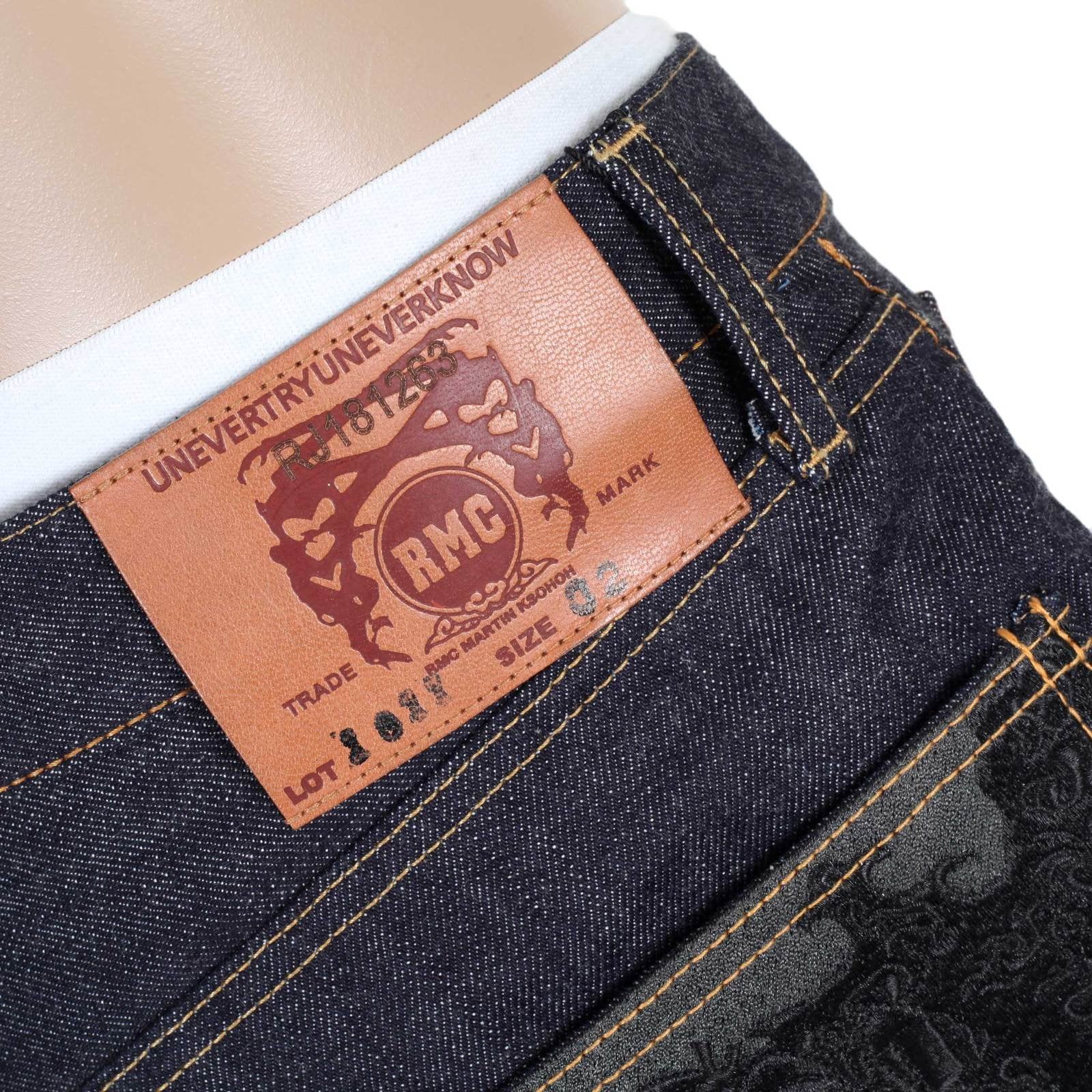 RMC MARTIN KSOHOH 1011 SLIM INDIGO BLACK BUSHI EMBROIDERED RAW SELVEDGE JEANS FOR MEN RMC2755