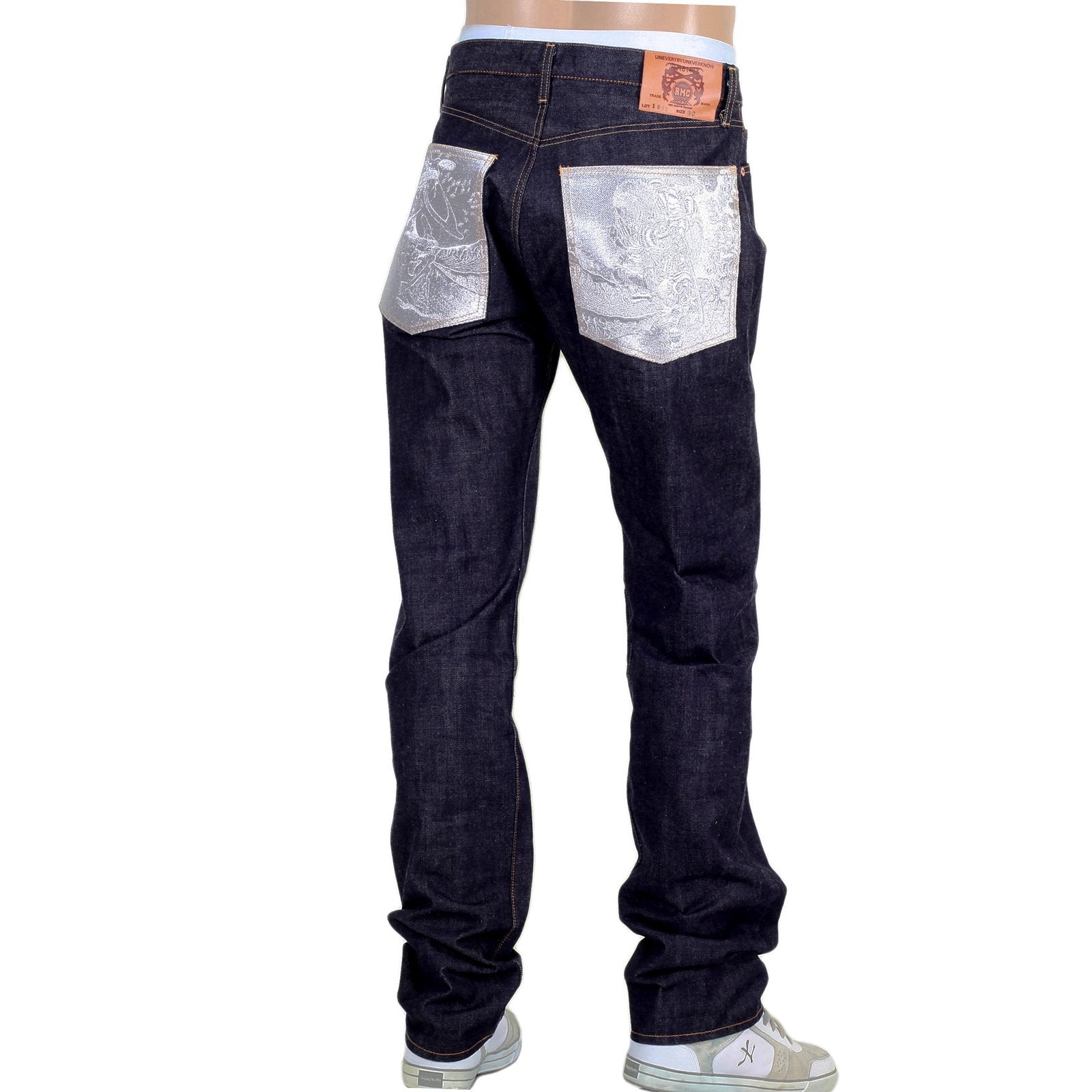 RMC MARTIN KSOHOH JAPANESE RAW SELVEDGE 1011 SLIM FIT SILVER BUSHI EMBROIDERED DENIM JEANS RMC2759