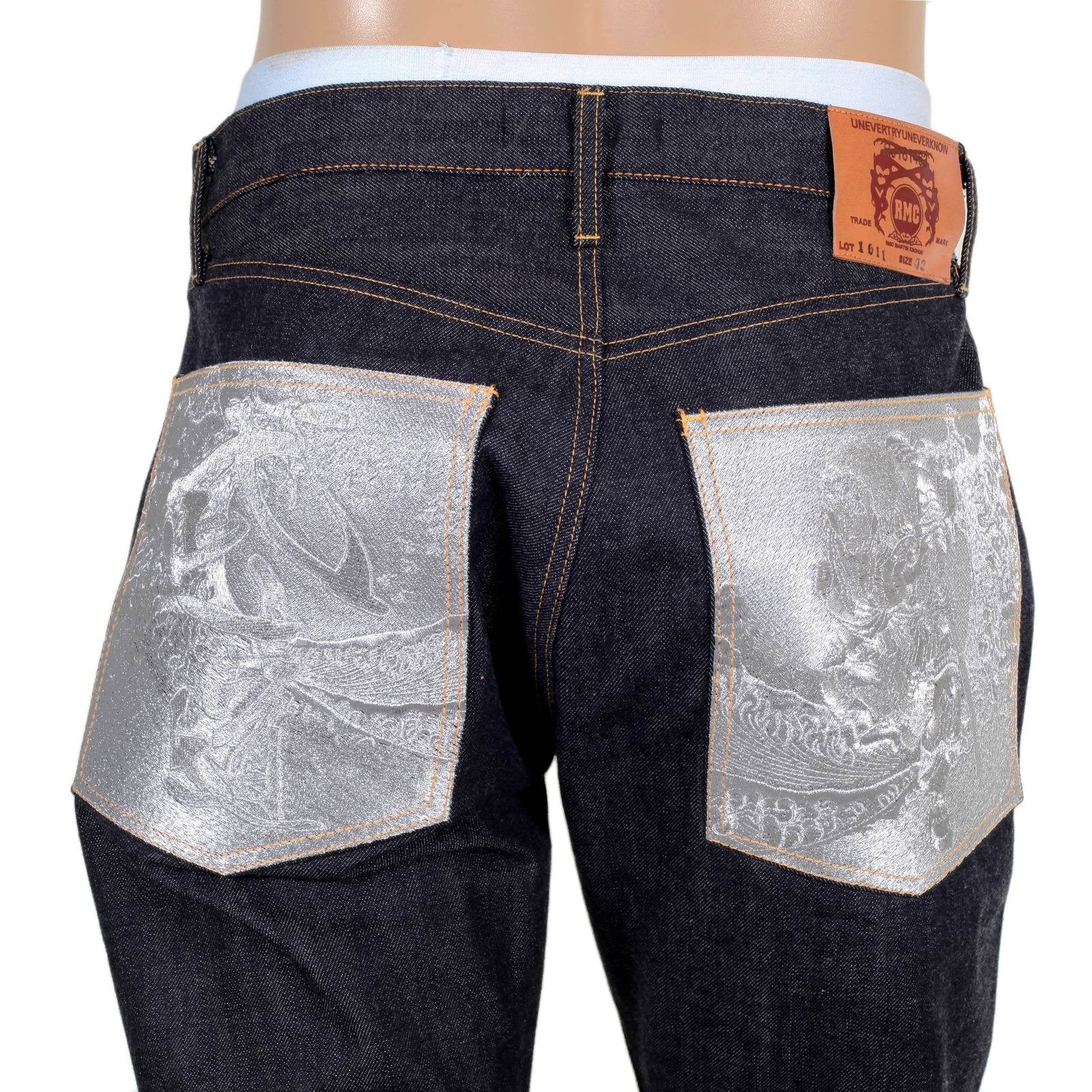 RMC MARTIN KSOHOH JAPANESE RAW SELVEDGE 1011 SLIM FIT SILVER BUSHI EMBROIDERED DENIM JEANS RMC2759