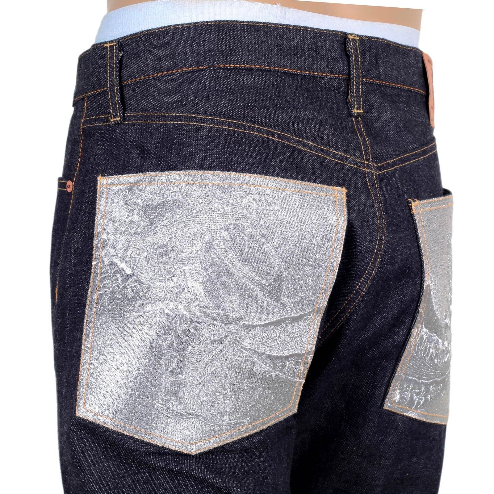 RMC MARTIN KSOHOH JAPANESE RAW SELVEDGE 1011 SLIM FIT SILVER BUSHI EMBROIDERED DENIM JEANS RMC2759