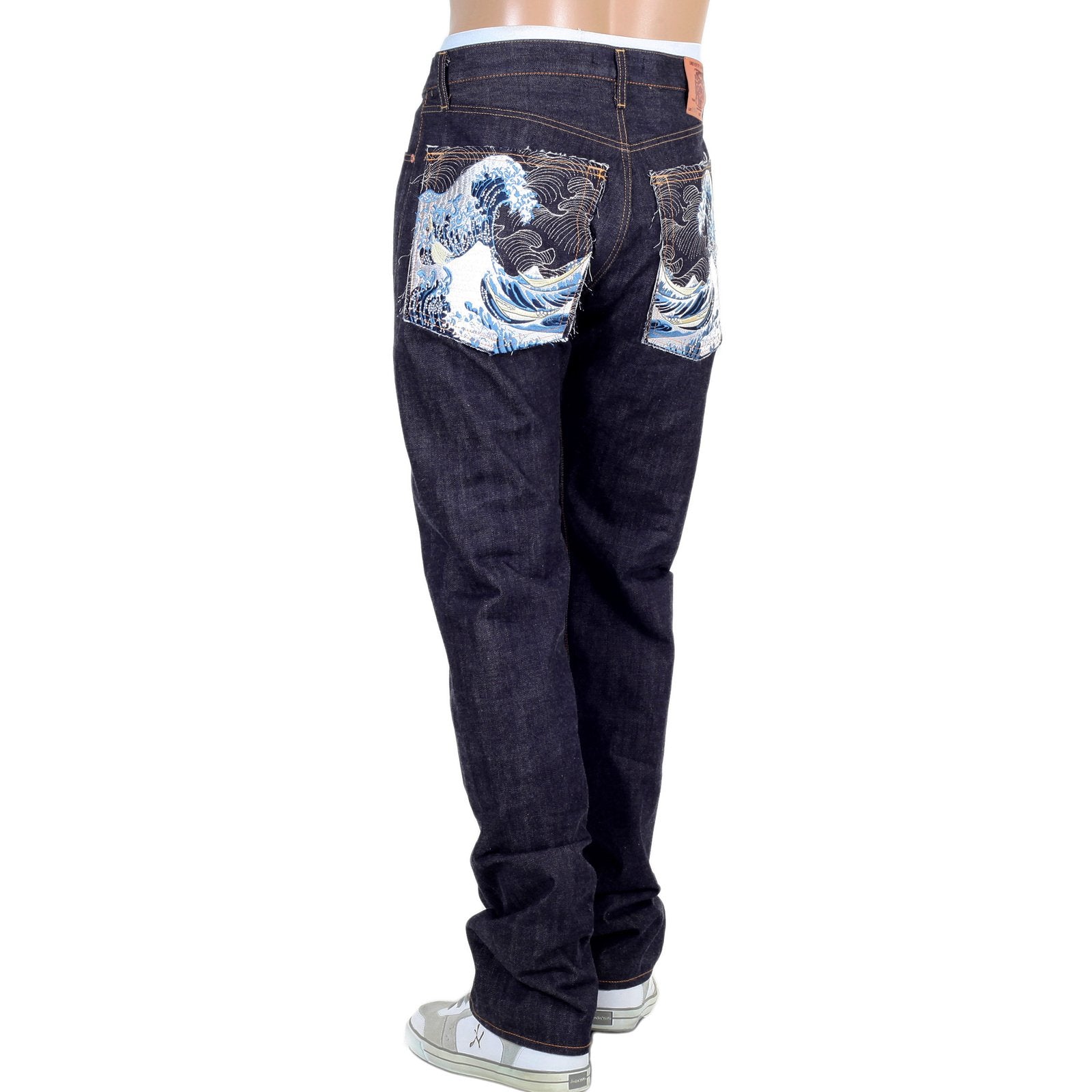 RINSED SLIM FIT TOYO TSUNAMI 1011 INDIGO JAPANESE SELVEDGE EMBROIDERED DENIM JEANS RMC2741