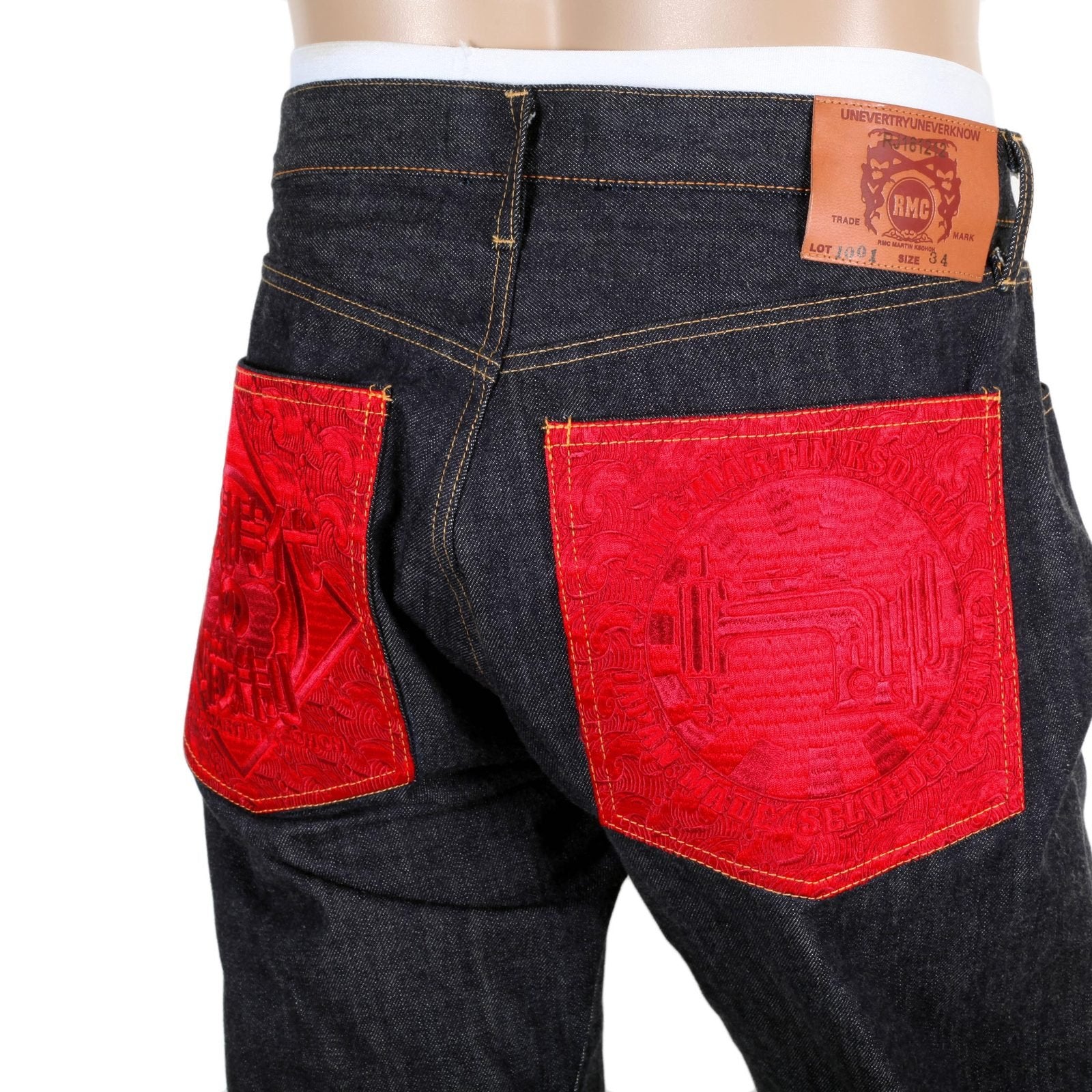 RMC INDIGO RED POCKET 1001 CLASSIC REGULAR SLIM MODEL JAPANESE SELVEDGE RAW DENIM JEANS RMC2988