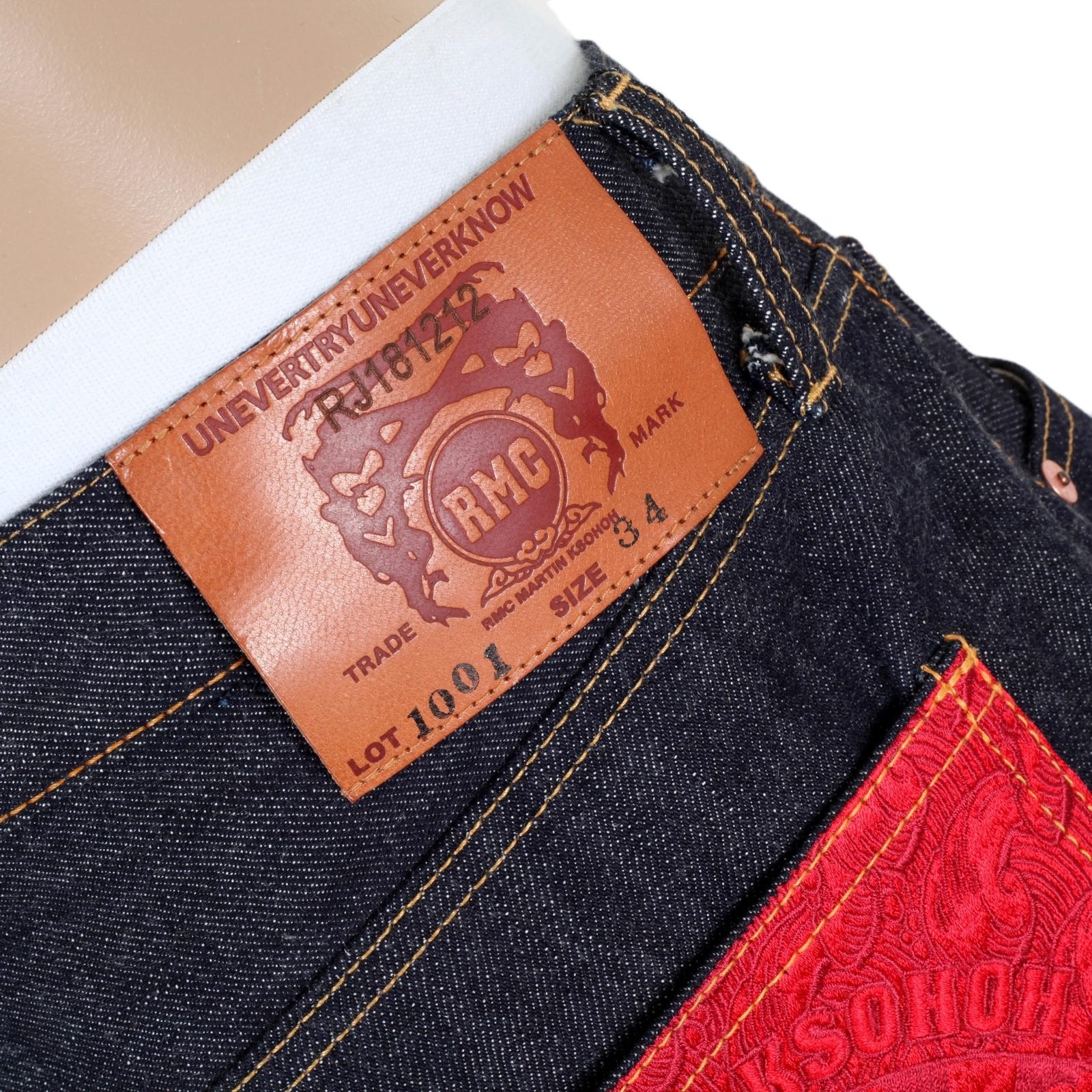 RMC INDIGO RED POCKET 1001 CLASSIC REGULAR SLIM MODEL JAPANESE SELVEDGE RAW DENIM JEANS RMC2988
