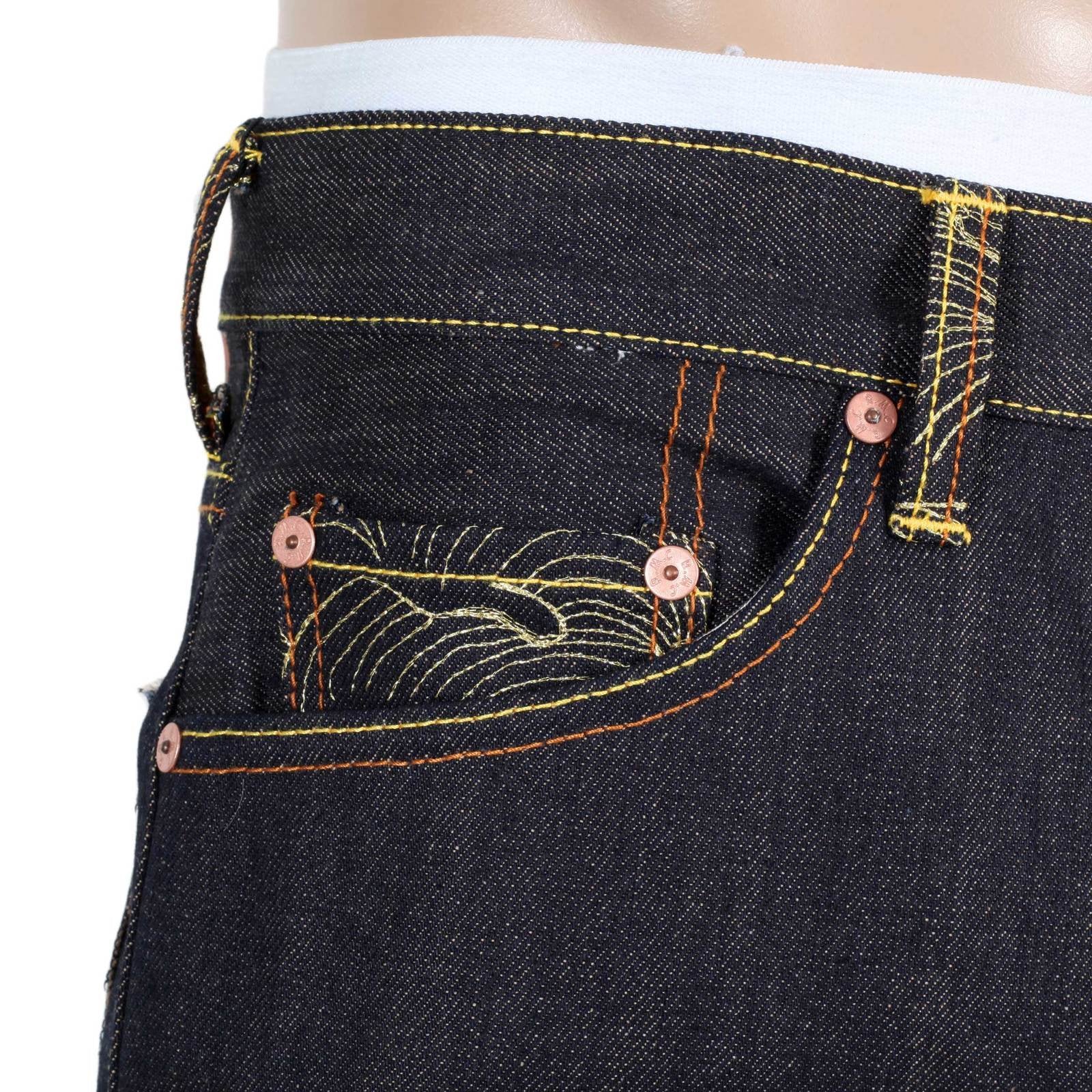 RMC MODEL 1001 UNDERGROUND GB MENS RAW JAPANESE SELVEDGE SKULL EMBROIDERED DARK INDIGO DENIM JEANS RMC2989