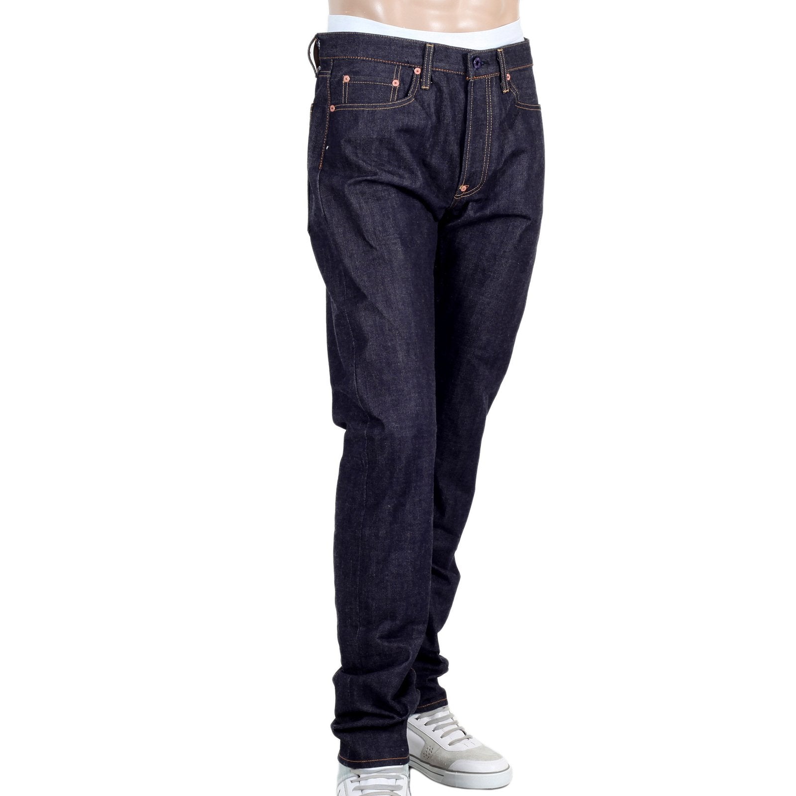 RMC INDIGO RAW RED LINE 1111 MODEL INDIGO SELVEDGE DENIM JEANS WITH BLACK BUSHI EMBROIDERY RMC2767