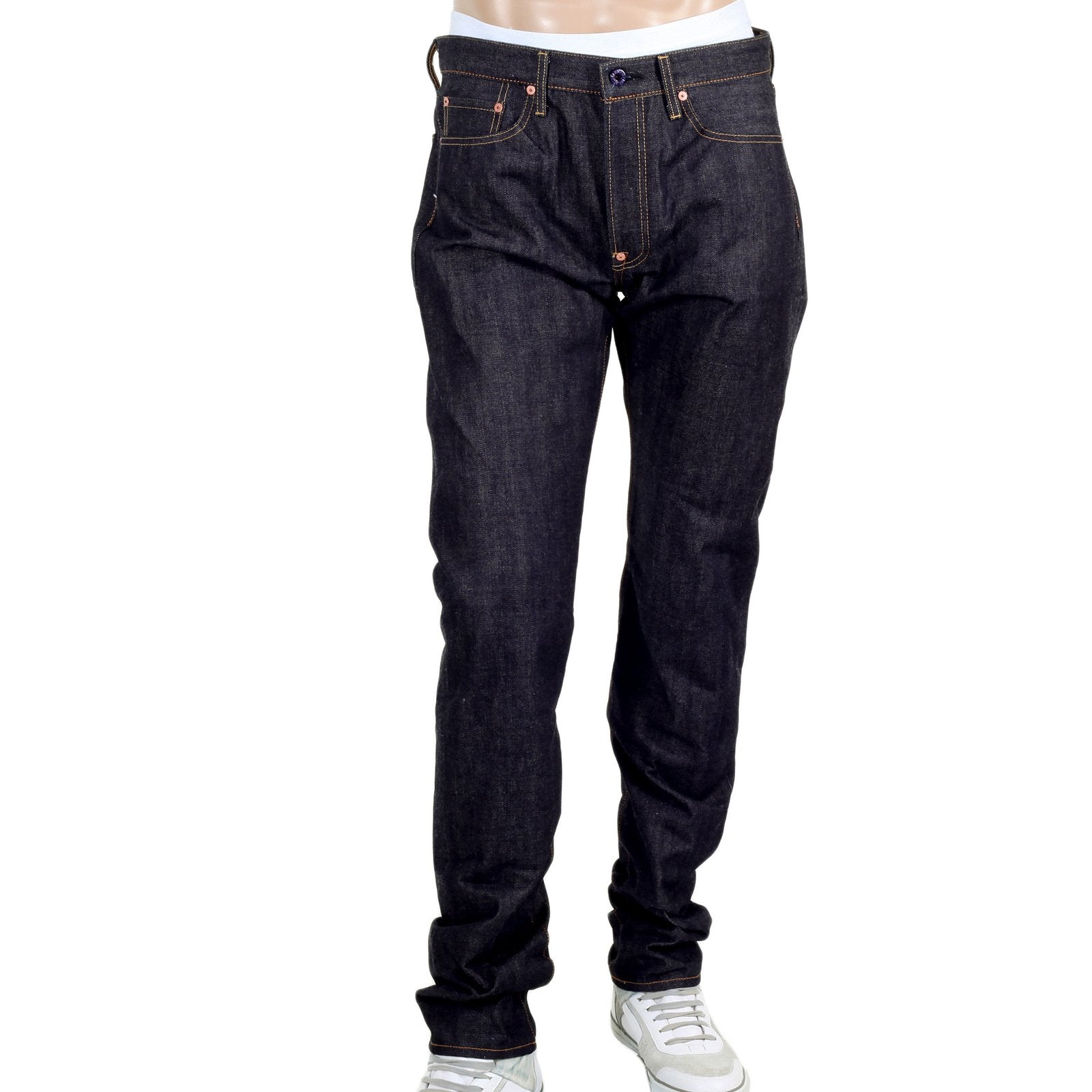 RMC INDIGO RAW RED LINE 1111 MODEL INDIGO SELVEDGE DENIM JEANS WITH BLACK BUSHI EMBROIDERY RMC2767