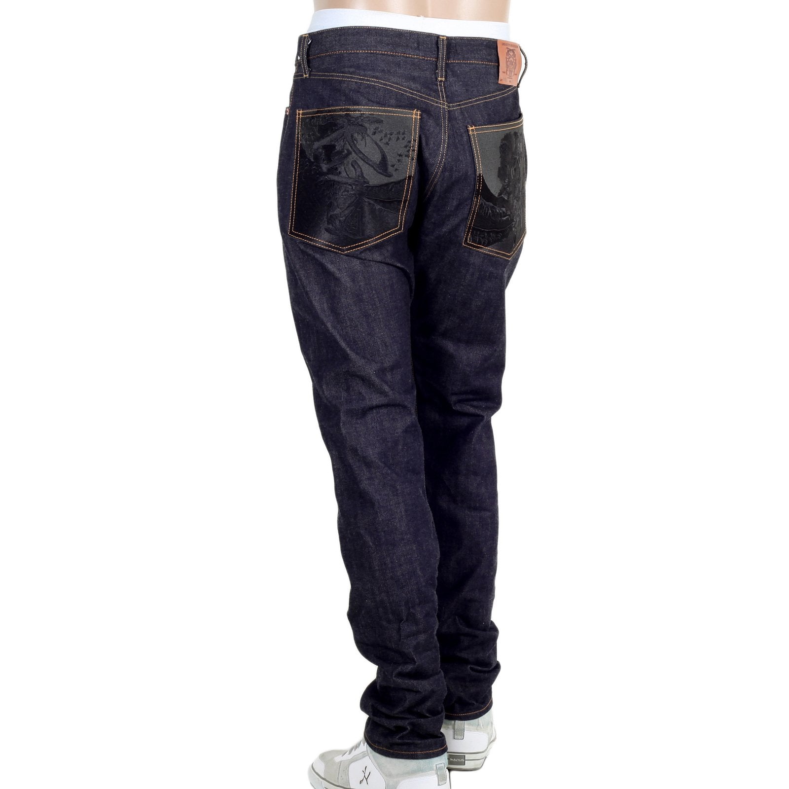 RMC INDIGO RAW RED LINE 1111 MODEL INDIGO SELVEDGE DENIM JEANS WITH BLACK BUSHI EMBROIDERY RMC2767