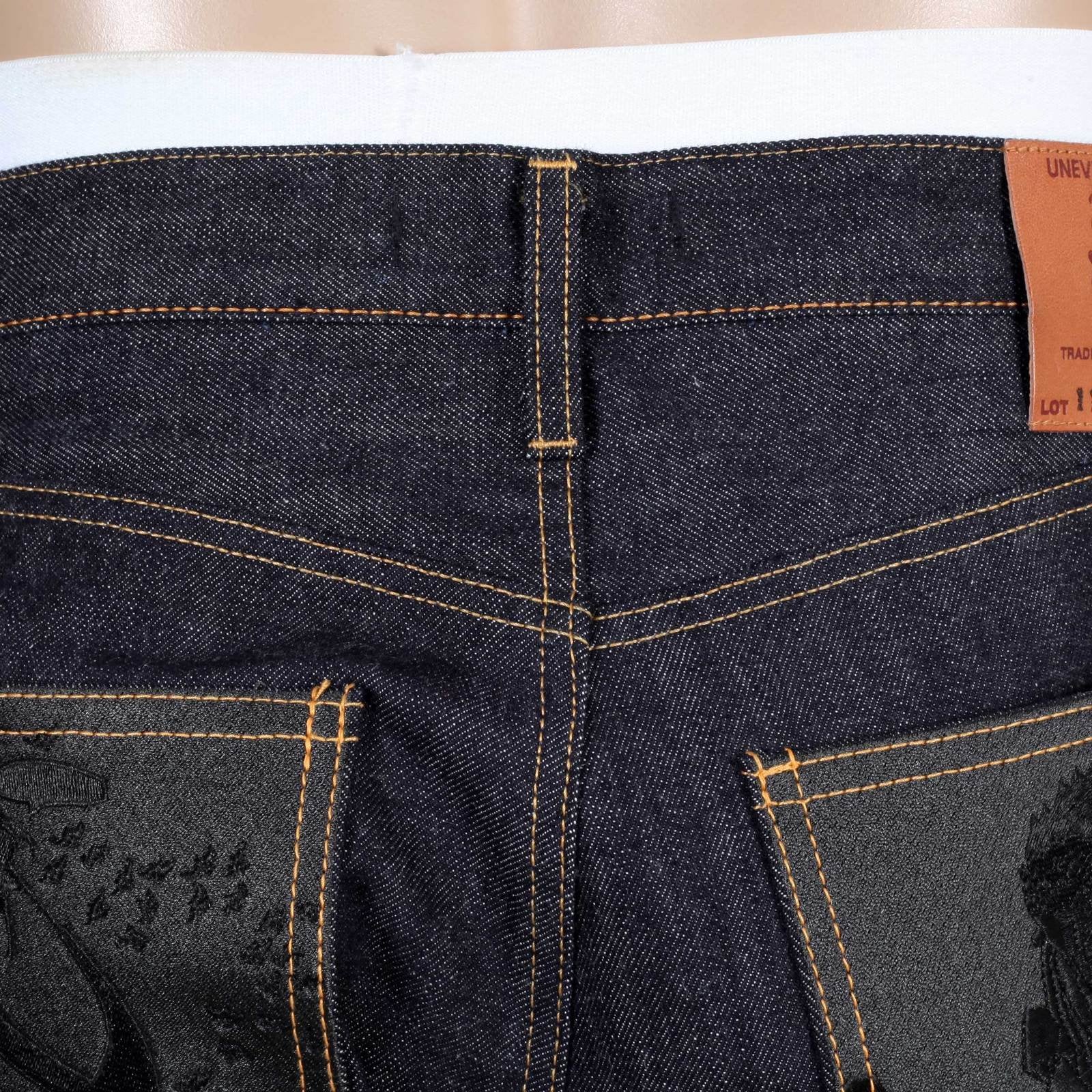 RMC INDIGO RAW RED LINE 1111 MODEL INDIGO SELVEDGE DENIM JEANS WITH BLACK BUSHI EMBROIDERY RMC2767