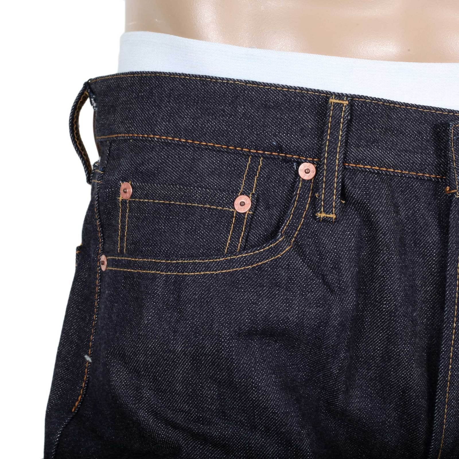 RMC INDIGO RAW RED LINE 1111 MODEL INDIGO SELVEDGE DENIM JEANS WITH BLACK BUSHI EMBROIDERY RMC2767