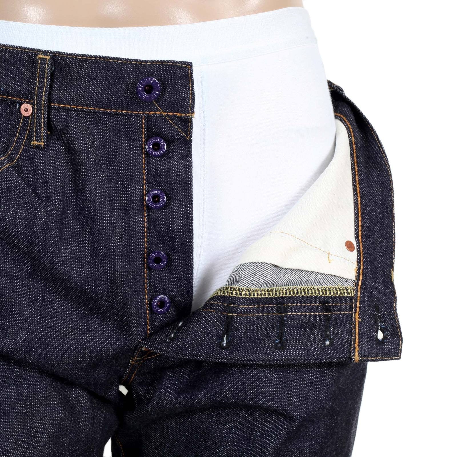 RMC INDIGO RAW RED LINE 1111 MODEL INDIGO SELVEDGE DENIM JEANS WITH BLACK BUSHI EMBROIDERY RMC2767
