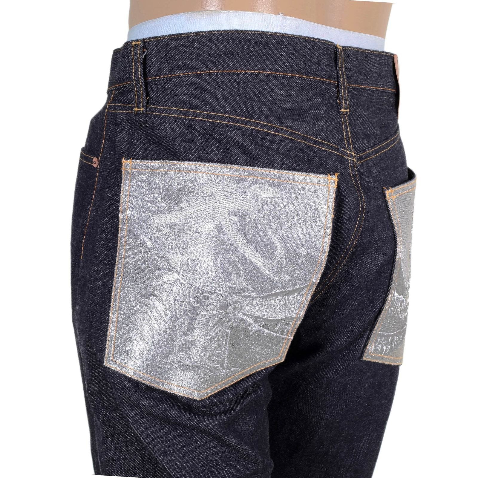 RMC MARTIN KSOHOH INDIGO SELVEDGE SLIM FIT 1111 MODEL EMBROIDERED SILVER BUSHI RAW DENIM JEANS RMC2772