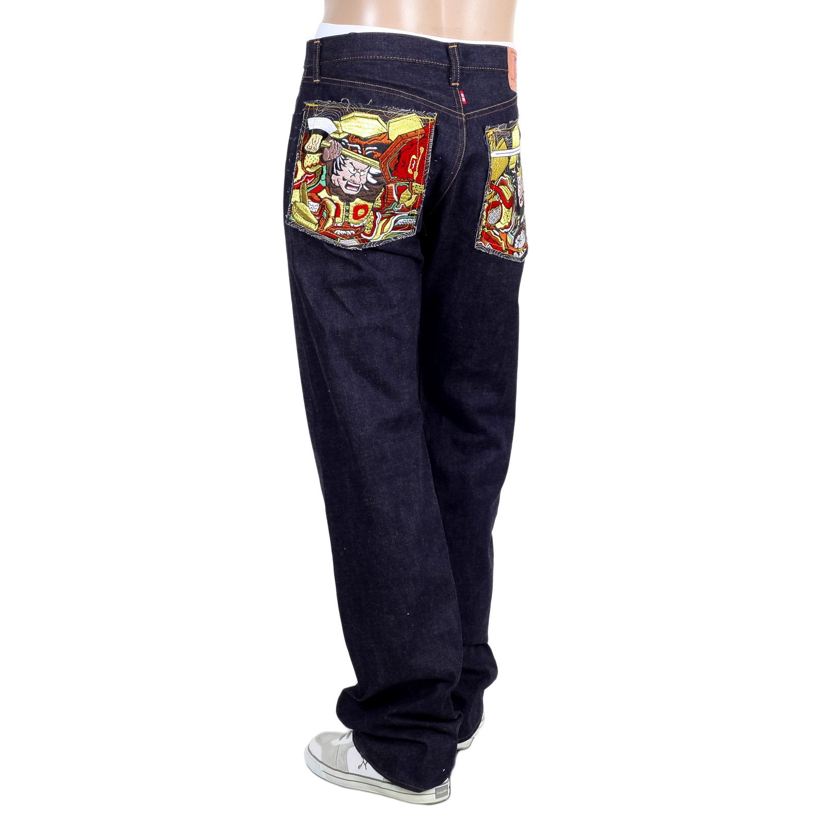 RMC MARTIN KSOHOH INDIGO GOLD EMBROIDERED WARRIORS SLIM MODEL JAPANESE SELVEDGE DENIM JEANS RMC1956