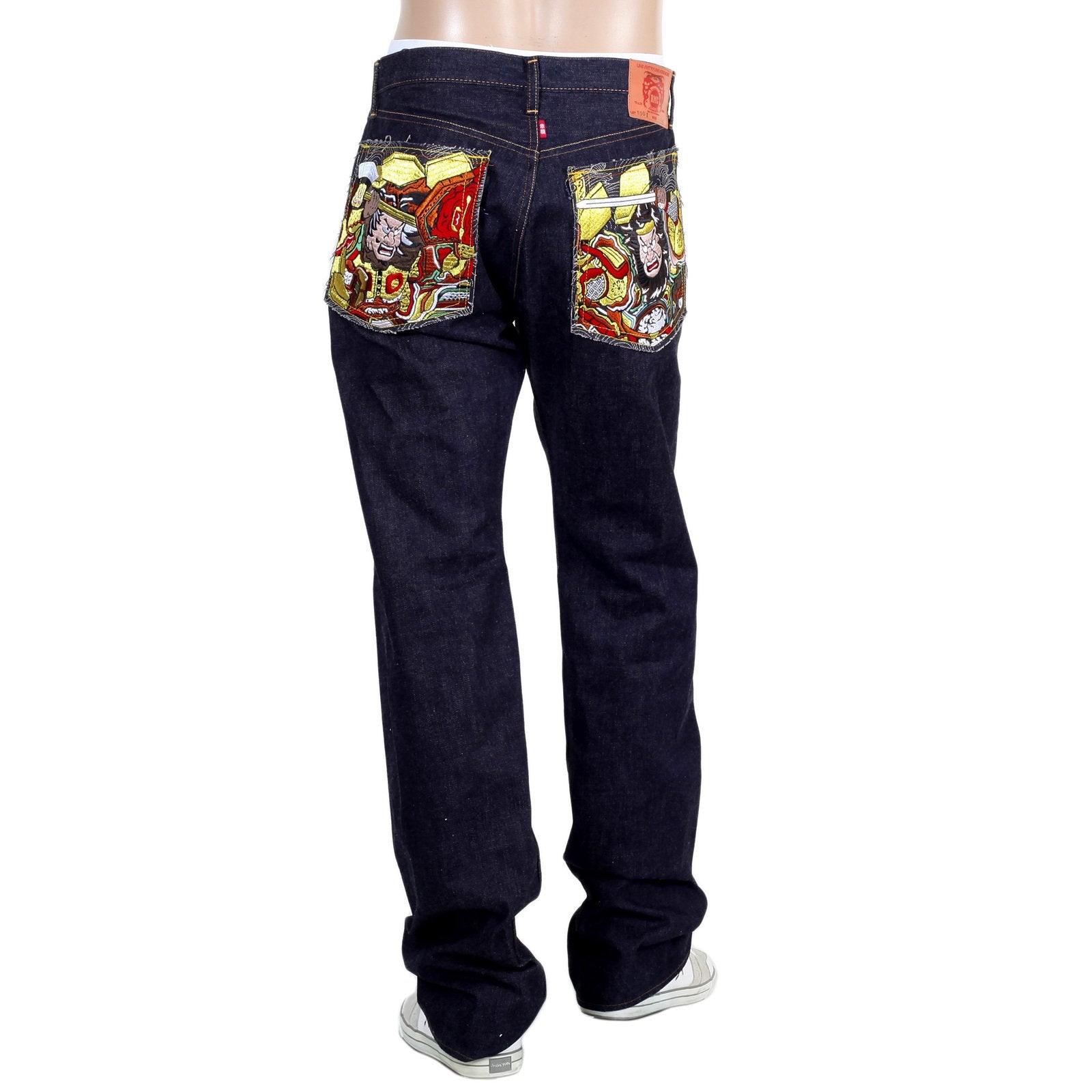 RMC MARTIN KSOHOH INDIGO GOLD EMBROIDERED WARRIORS SLIM MODEL JAPANESE SELVEDGE DENIM JEANS RMC1956