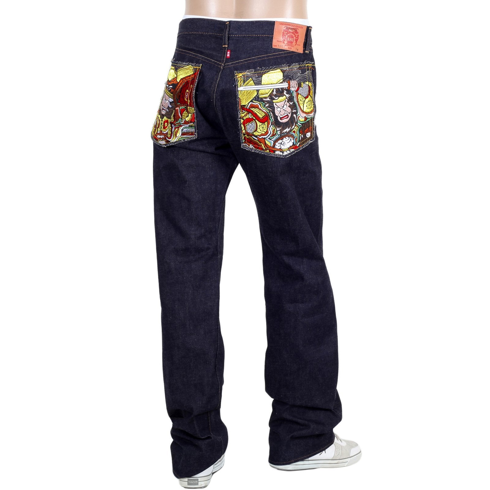 RMC MARTIN KSOHOH INDIGO GOLD EMBROIDERED WARRIORS SLIM MODEL JAPANESE SELVEDGE DENIM JEANS RMC1956