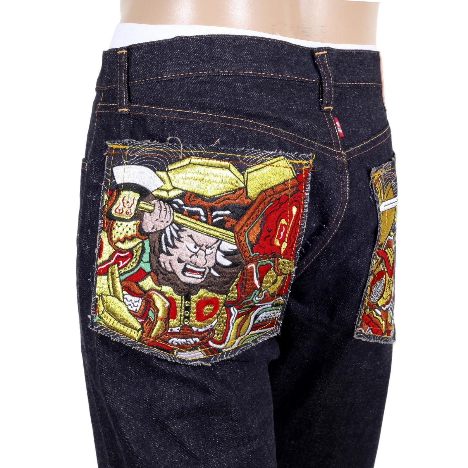 RMC MARTIN KSOHOH INDIGO GOLD EMBROIDERED WARRIORS SLIM MODEL JAPANESE SELVEDGE DENIM JEANS RMC1956
