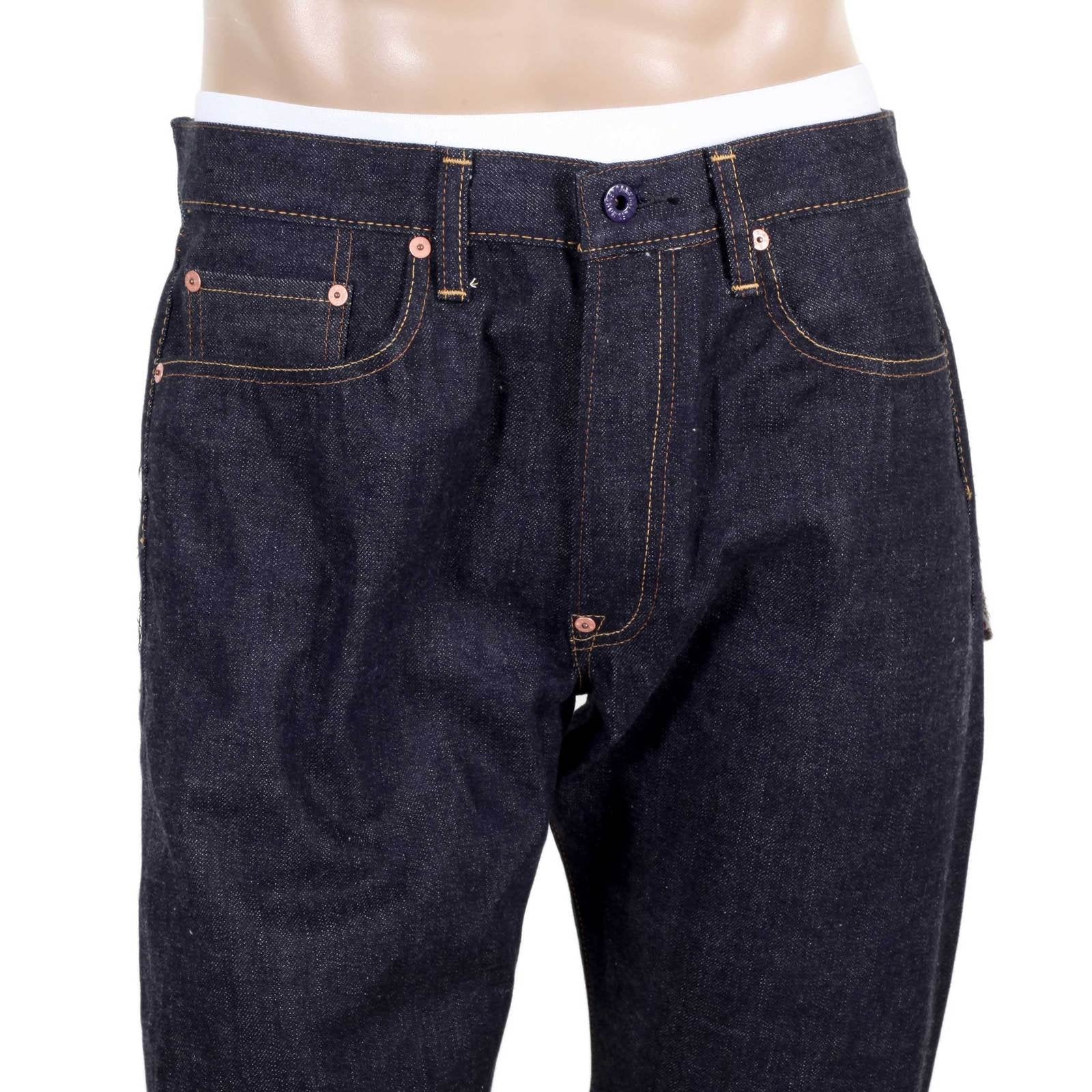 RMC MARTIN KSOHOH INDIGO GOLD EMBROIDERED WARRIORS SLIM MODEL JAPANESE SELVEDGE DENIM JEANS RMC1956