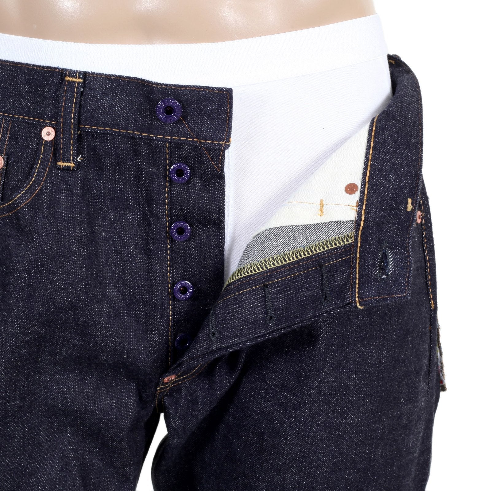 RMC MARTIN KSOHOH INDIGO GOLD EMBROIDERED WARRIORS SLIM MODEL JAPANESE SELVEDGE DENIM JEANS RMC1956