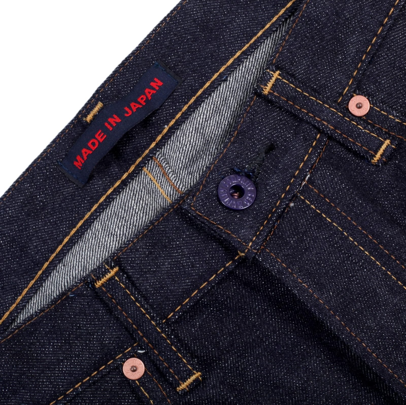 RMC MARTIN KSOHOH INDIGO GOLD EMBROIDERED WARRIORS SLIM MODEL JAPANESE SELVEDGE DENIM JEANS RMC1956