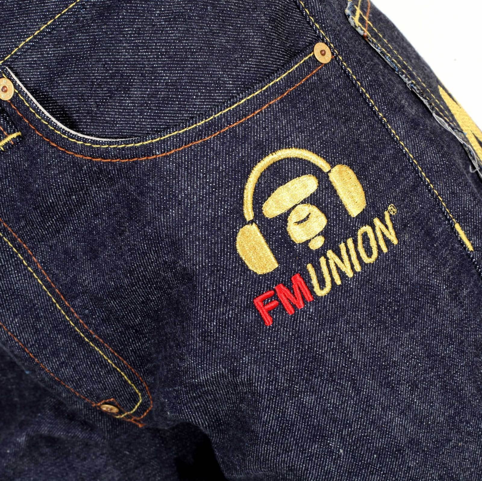 RMC JEANS MENS 4A V1 JAPANESE SELVEDGE SLIM INDIGO RAW DENIM JEANS WITH GOLD 4A EMBROIDERED BACK POCKETS RMC1919