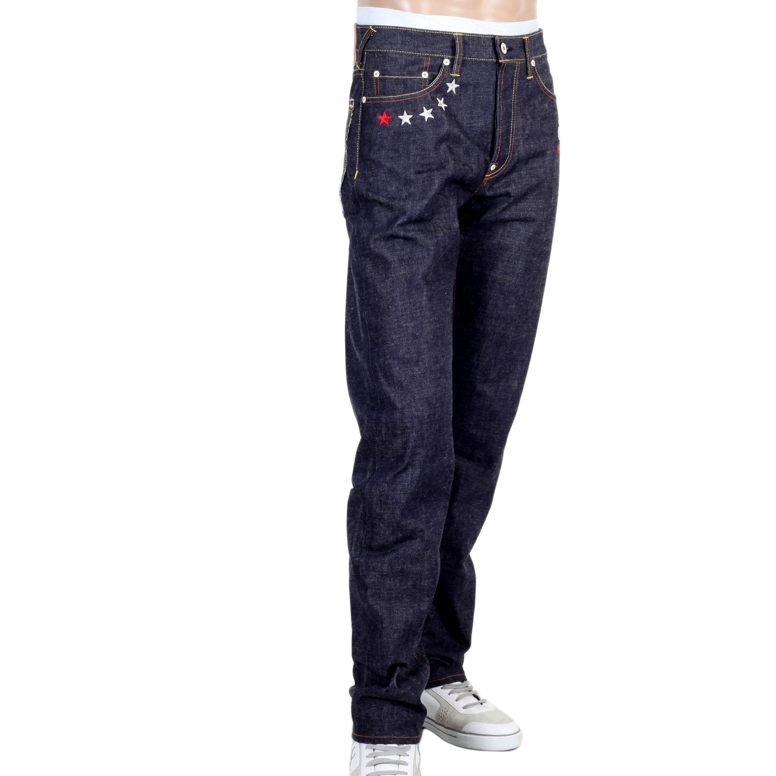 RMC JEANS MENS JAPANESE SELVEDGE 4A V1 SLIM INDIGO RAW DENIM JEANS WITH SILVER 4A EMBROIDERED BACK POCKETS RMC1920