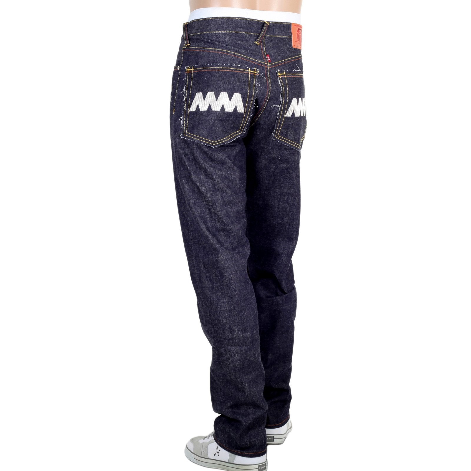 RMC JEANS MENS JAPANESE SELVEDGE 4A V1 SLIM INDIGO RAW DENIM JEANS WITH SILVER 4A EMBROIDERED BACK POCKETS RMC1920
