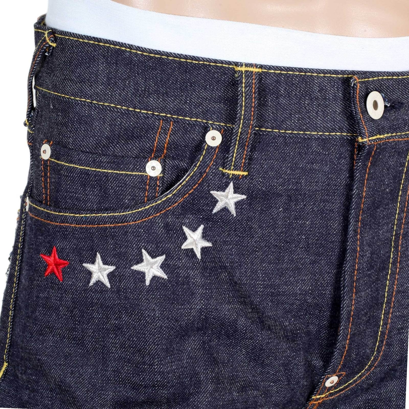 RMC JEANS MENS JAPANESE SELVEDGE 4A V1 SLIM INDIGO RAW DENIM JEANS WITH SILVER 4A EMBROIDERED BACK POCKETS RMC1920