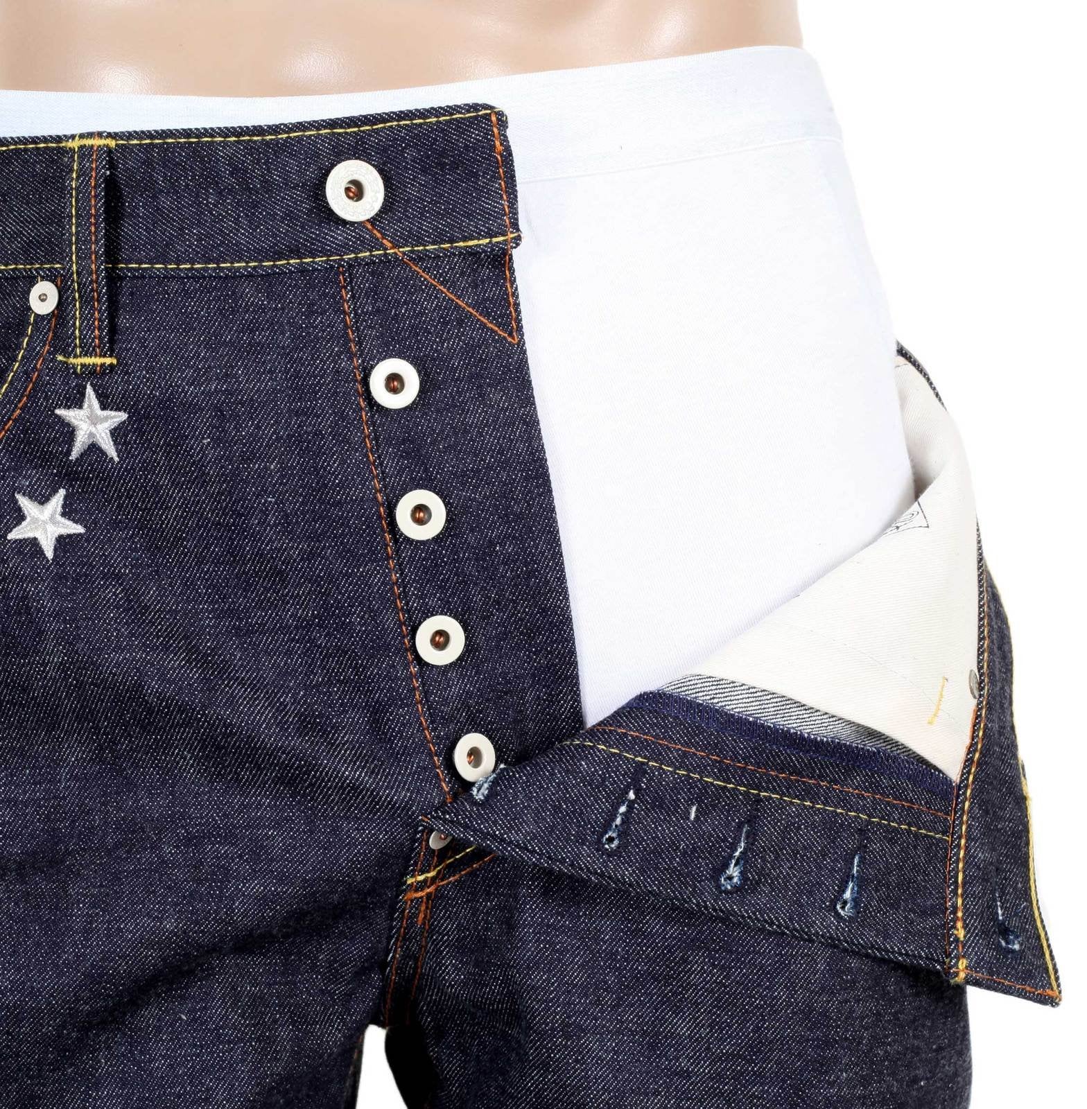 RMC JEANS MENS JAPANESE SELVEDGE 4A V1 SLIM INDIGO RAW DENIM JEANS WITH SILVER 4A EMBROIDERED BACK POCKETS RMC1920