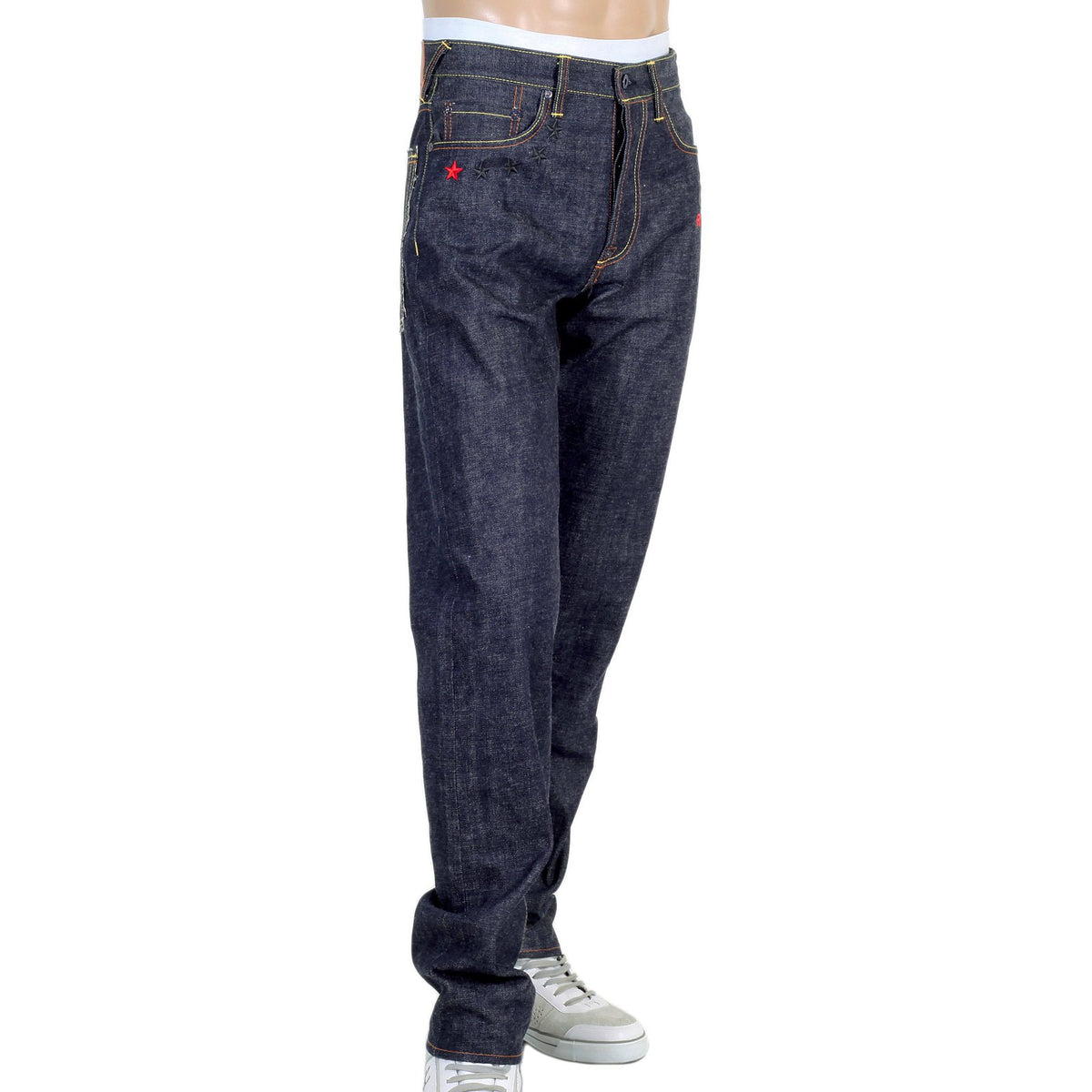 RMC JEANS MENS JAPANESE SELVEDGE 4A V1 SLIM INDIGO RAW DENIM JEANS WITH BLACK 4A EMBROIDERED BACK POCKETS RMC1921