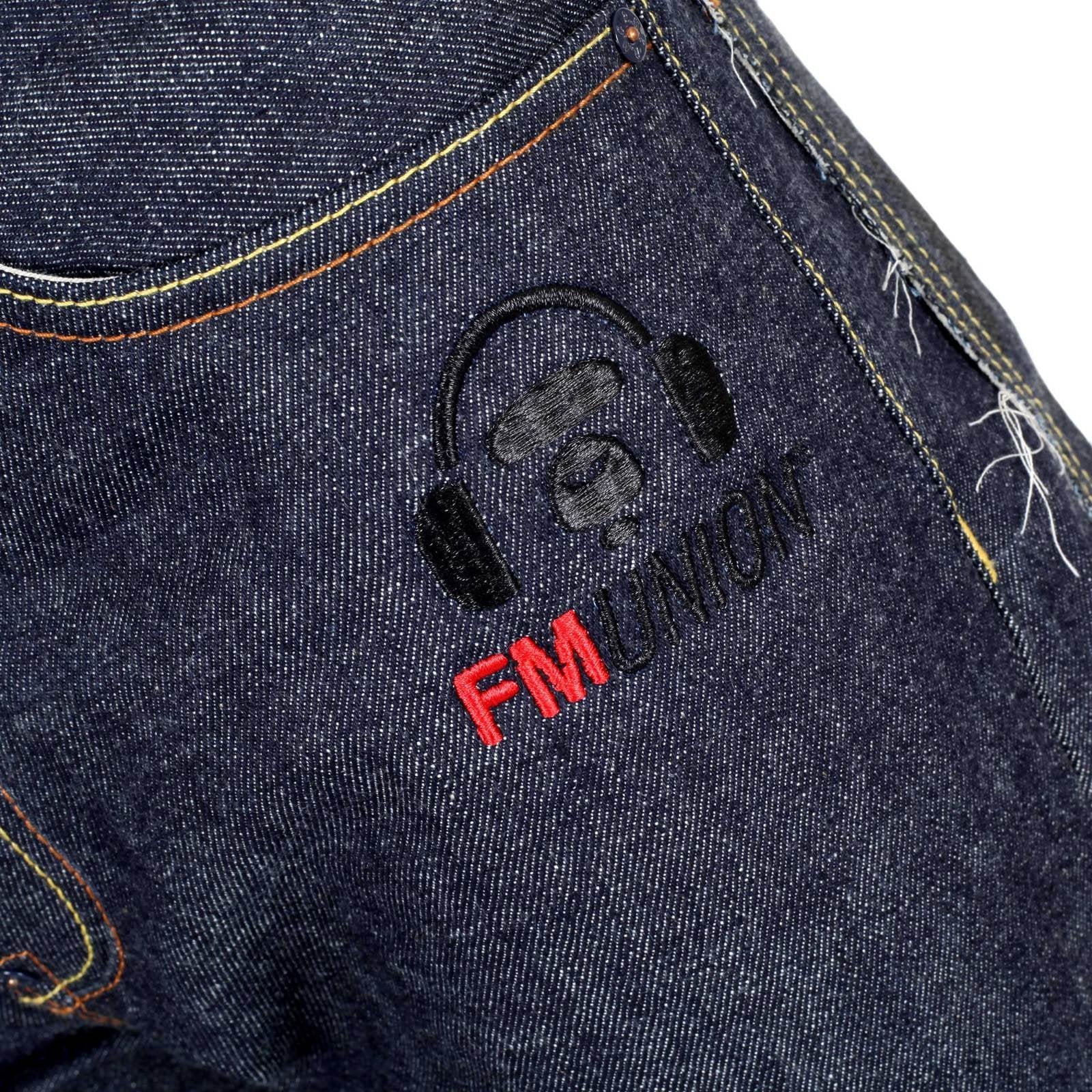 RMC JEANS MENS JAPANESE SELVEDGE 4A V1 SLIM INDIGO RAW DENIM JEANS WITH BLACK 4A EMBROIDERED BACK POCKETS RMC1921