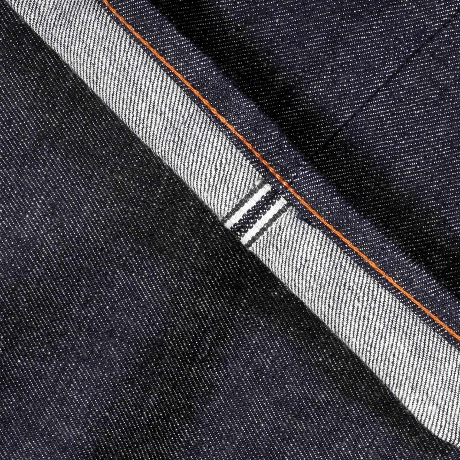 RMC JEANS MENS JAPANESE SELVEDGE 4A V1 SLIM INDIGO RAW DENIM JEANS WITH BLACK 4A EMBROIDERED BACK POCKETS RMC1921