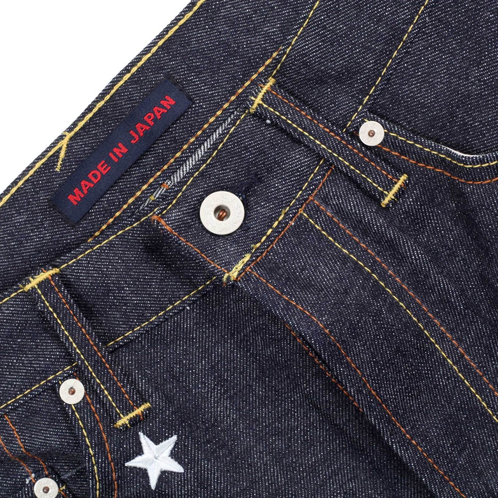 RMC JEANS MENS JAPANESE SELVEDGE 4A V1 SLIM INDIGO RAW DENIM JEANS WITH WHITE 4A EMBROIDERED BACK POCKETS RMC1922