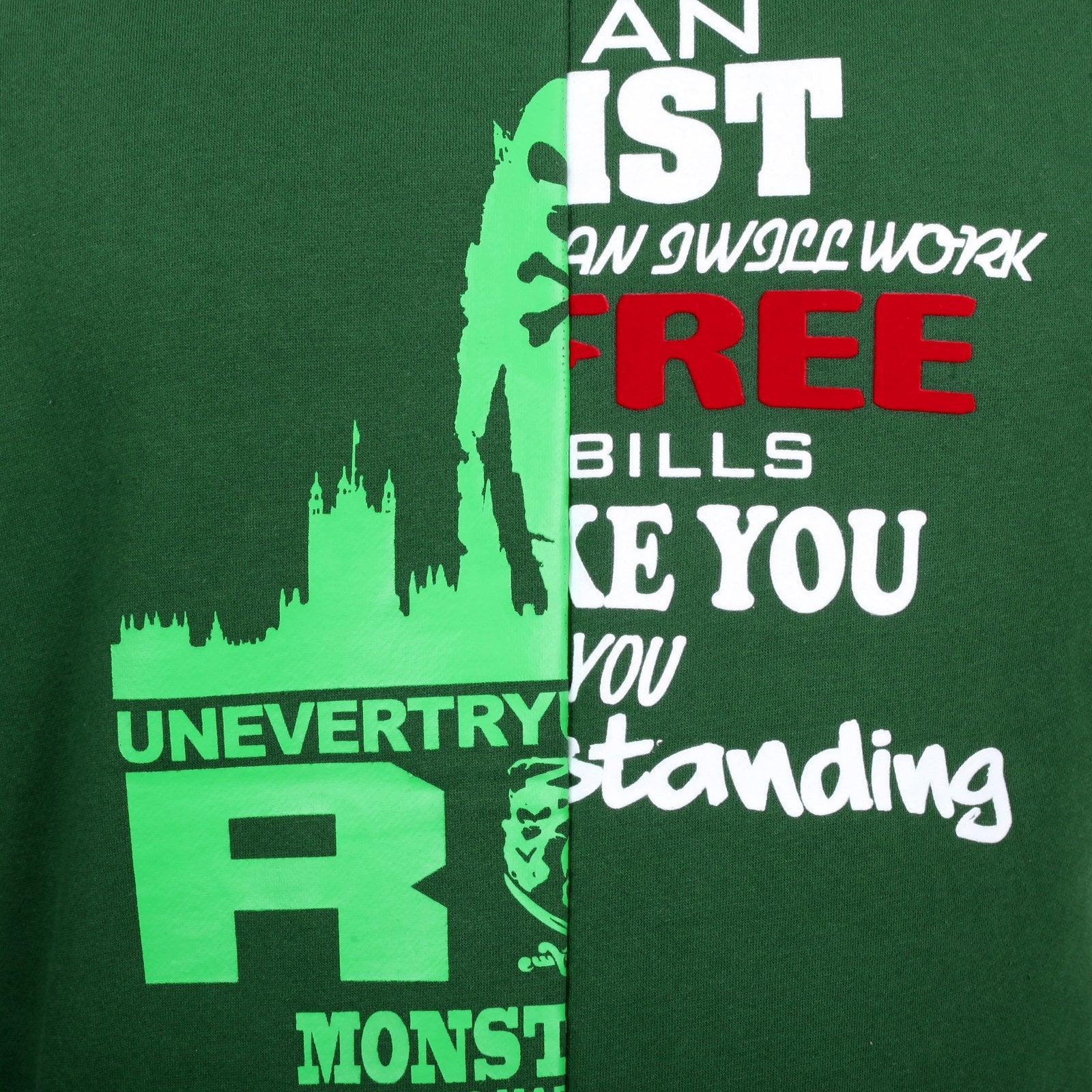RMC JEANS GREEN COTTON CUSTOM MADE REGULAR FIT CREW NECK SWEATSHIRT WITH MIXED PRINTED LOGO REDM4425
