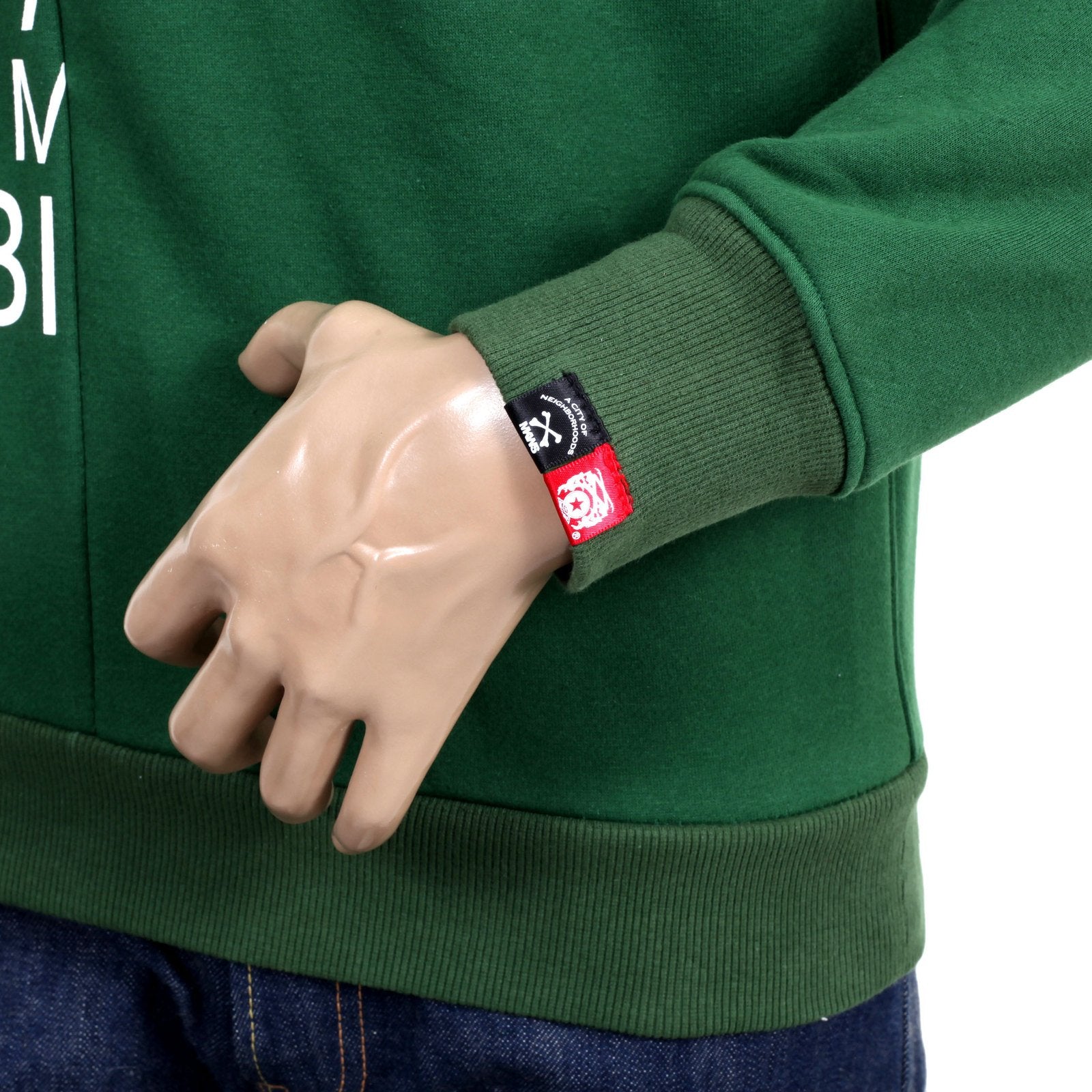 RMC JEANS GREEN COTTON CUSTOM MADE REGULAR FIT CREW NECK SWEATSHIRT WITH MIXED PRINTED LOGO REDM4425