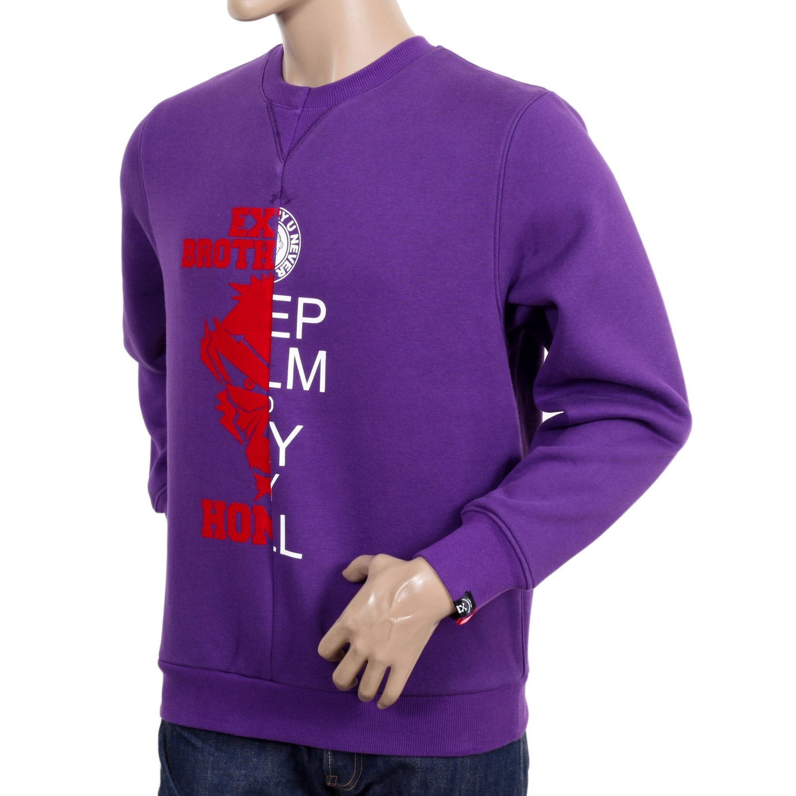RMC MARTIN KSOHOH RQS14094 MIXED PRINTED LOGO CUSTOM MADE COTTON PURPLE LARGE CREW NECK SWEATSHIRT REDM4424