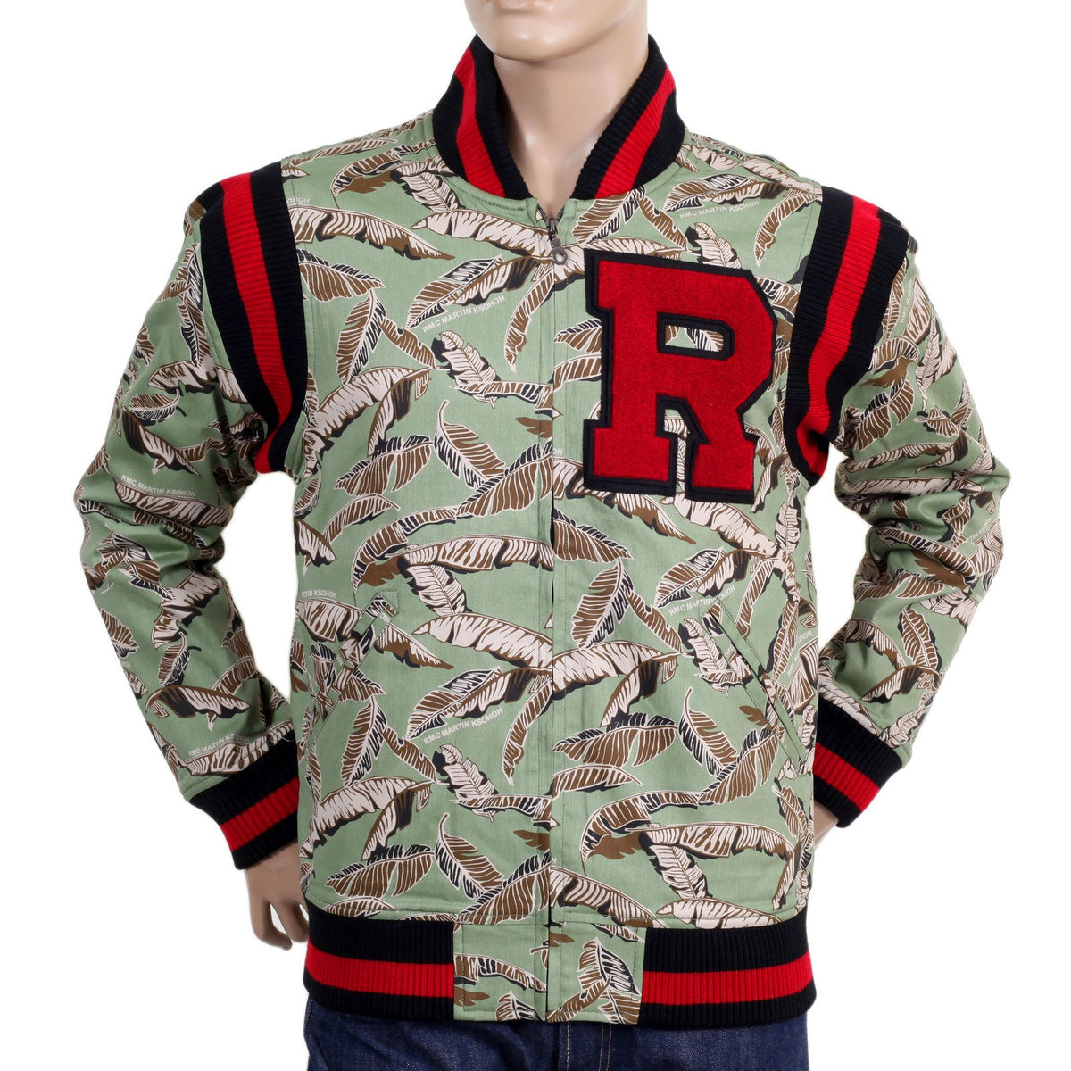 RMC JEANS RQJ13163 REGULAR FIT GREEN LEAF CAMO VINTAGE BASEBALL JACKET REDM4421