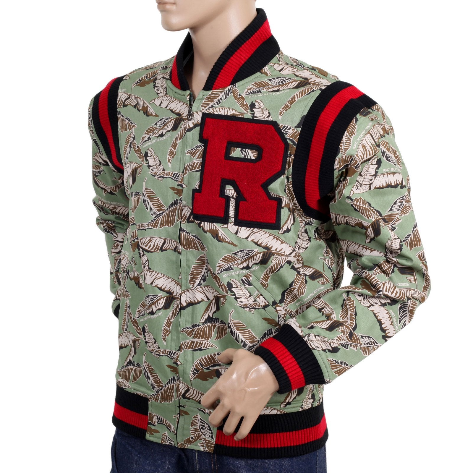RMC JEANS RQJ13163 REGULAR FIT GREEN LEAF CAMO VINTAGE BASEBALL JACKET REDM4421